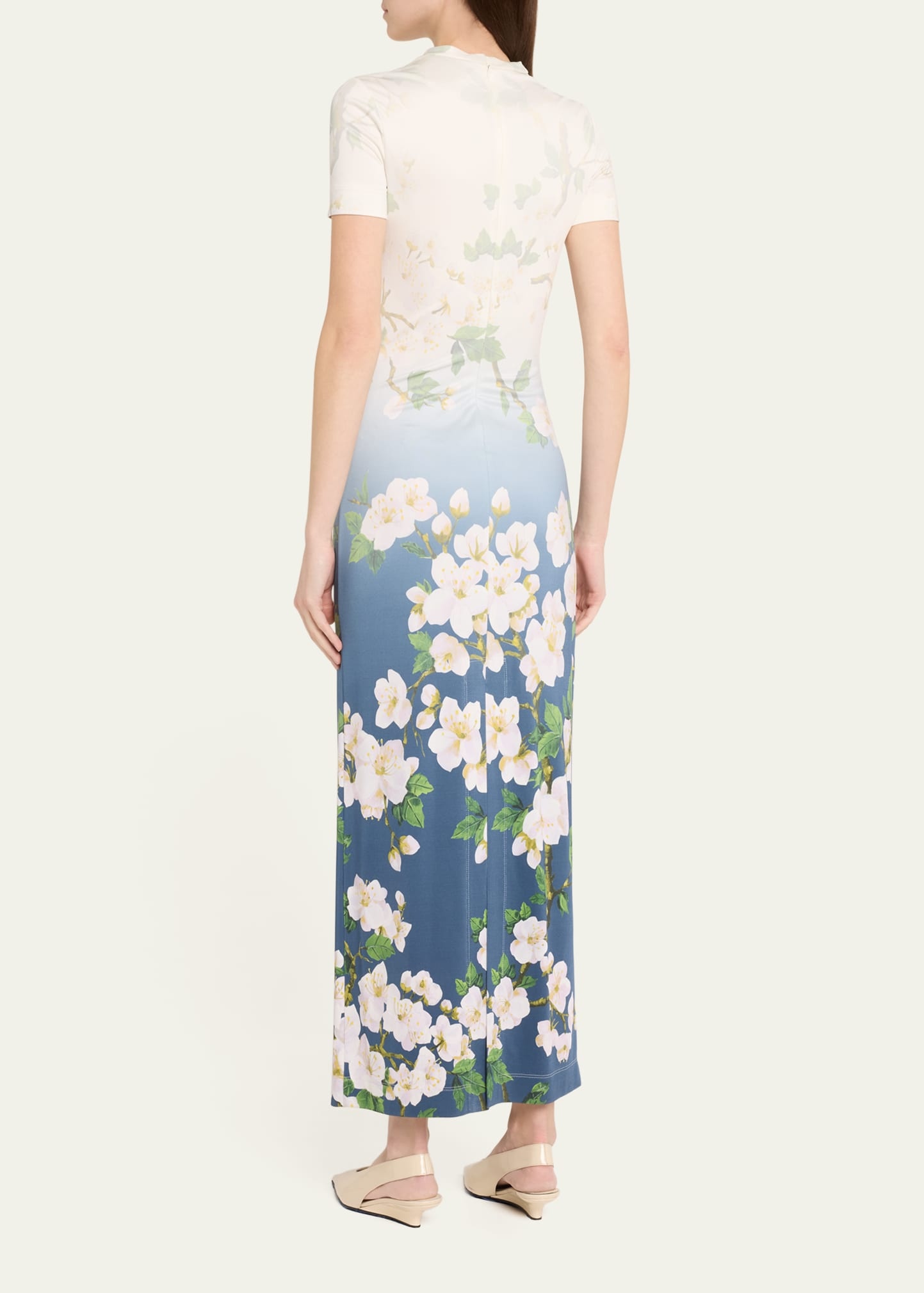 Short-Sleeve Cherry Blossom Jersey Ankle Dress - 3