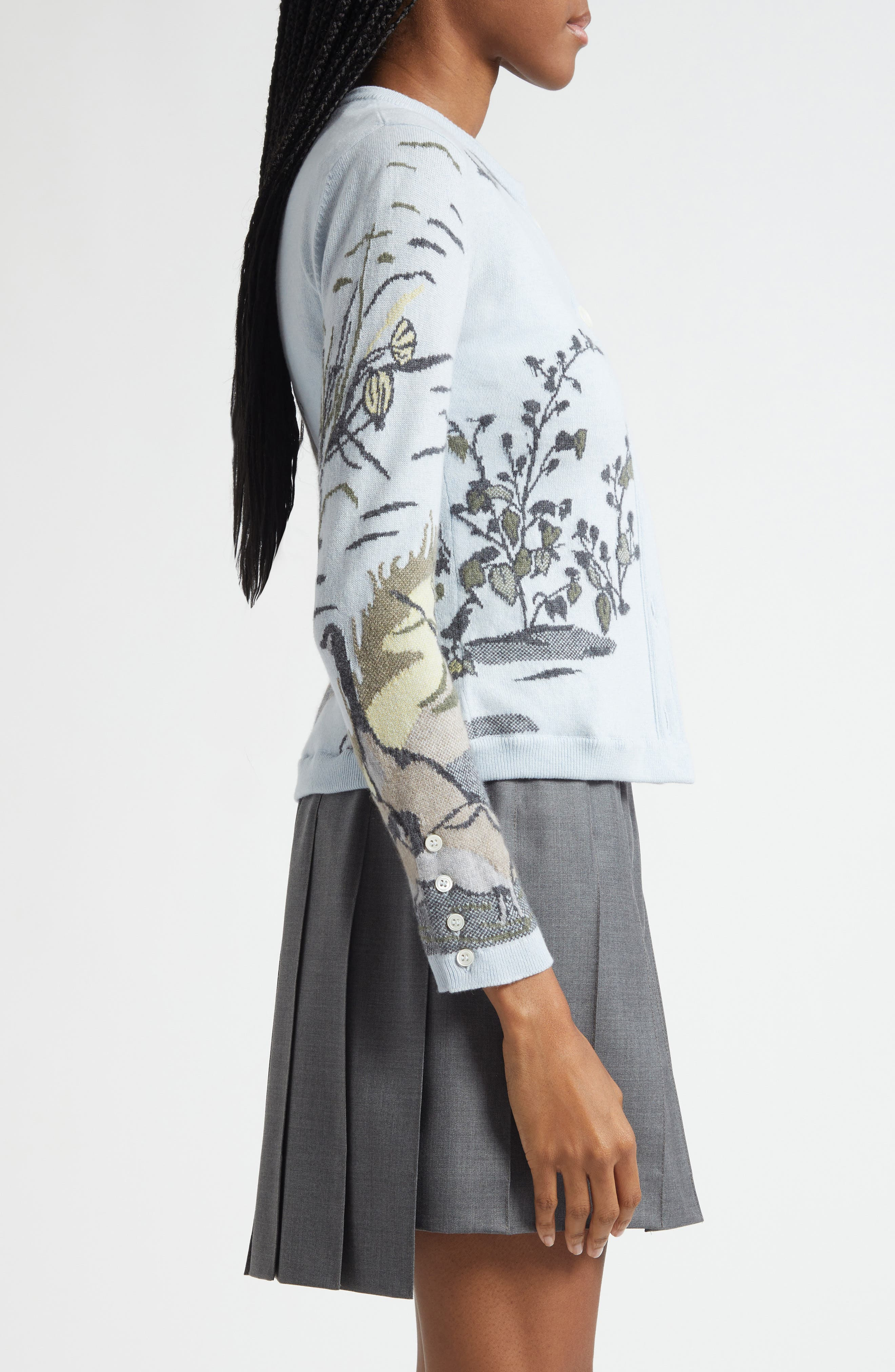 Thom Browne Seasonal Print Cashmere Cardigan in Light Blu at Nordstrom - 4