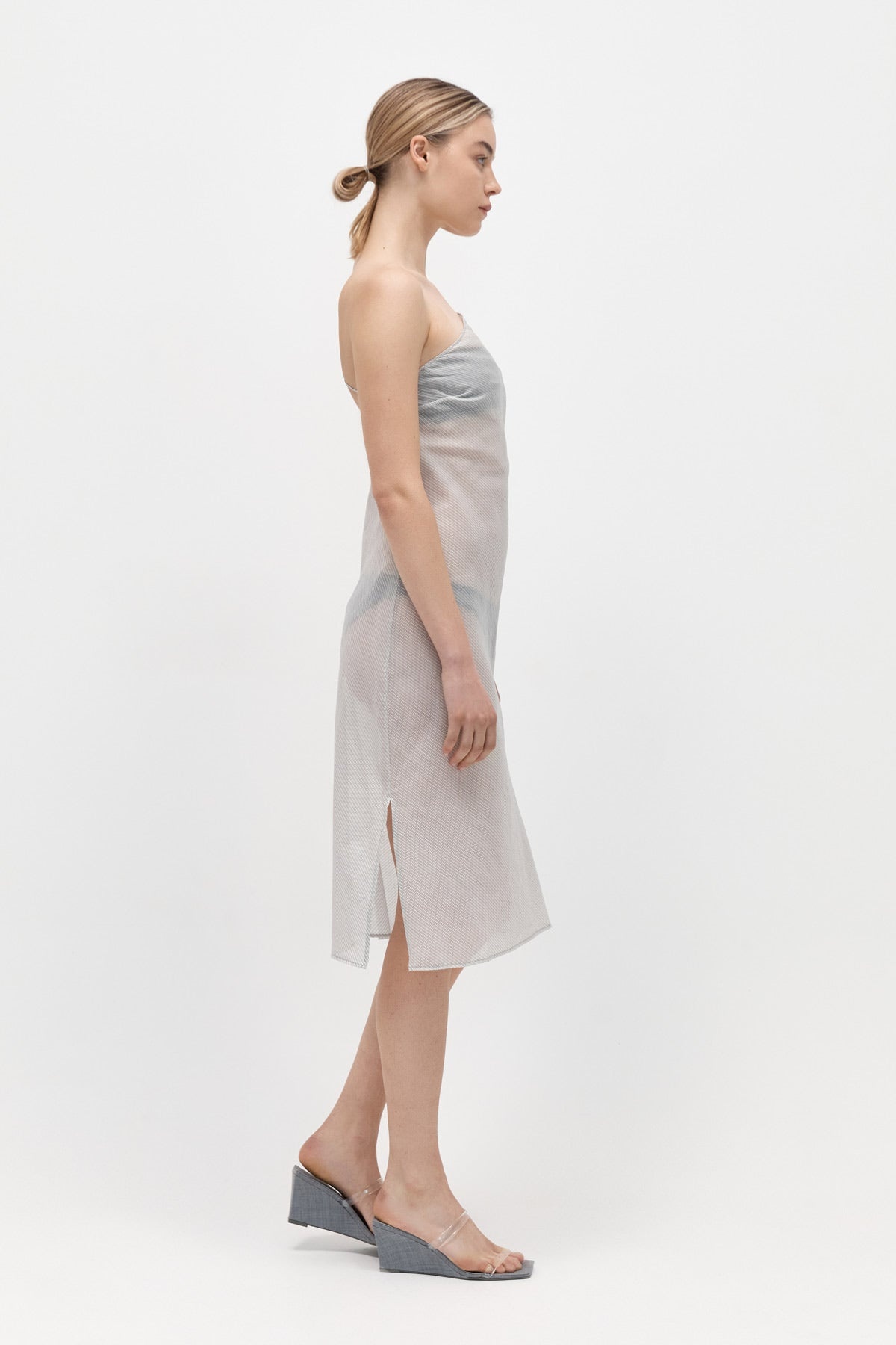 Asymmetric Slip Dress - Sheer Stripe - 3