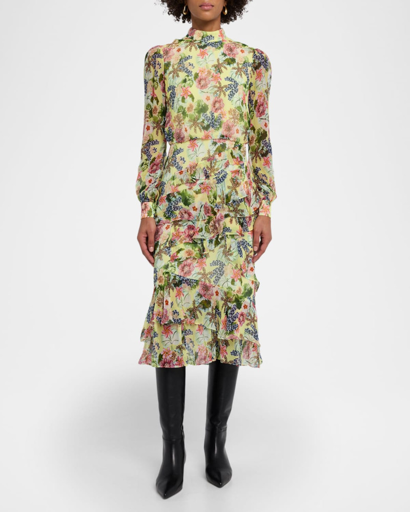 Isa Mock-Neck Floral-Print Silk Midi Dress 3