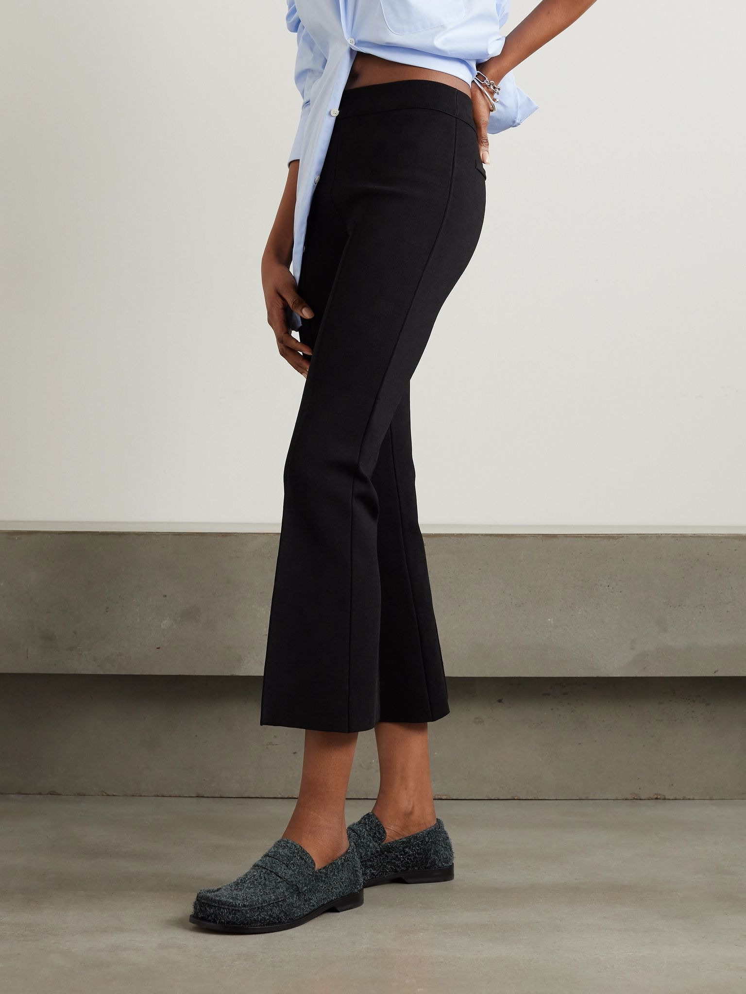 NSFW Crop Kick checked stretch-knit flared pants Black - 3