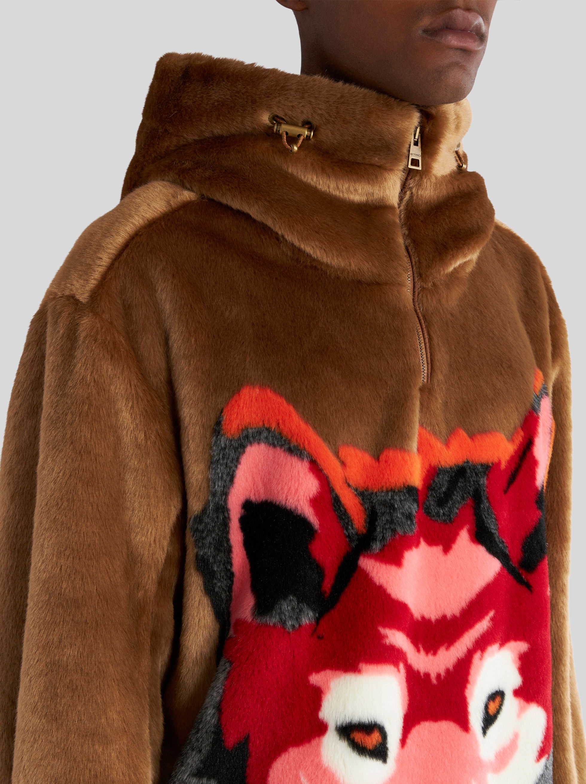 HOODED JACKET WITH JACQUARD INTARSIA WOLF - 4