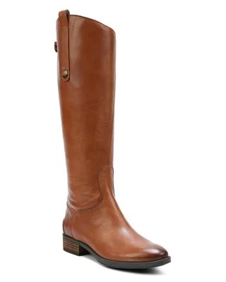 Women's Penny Round Toe Leather Low-Heel Riding Boots - 1