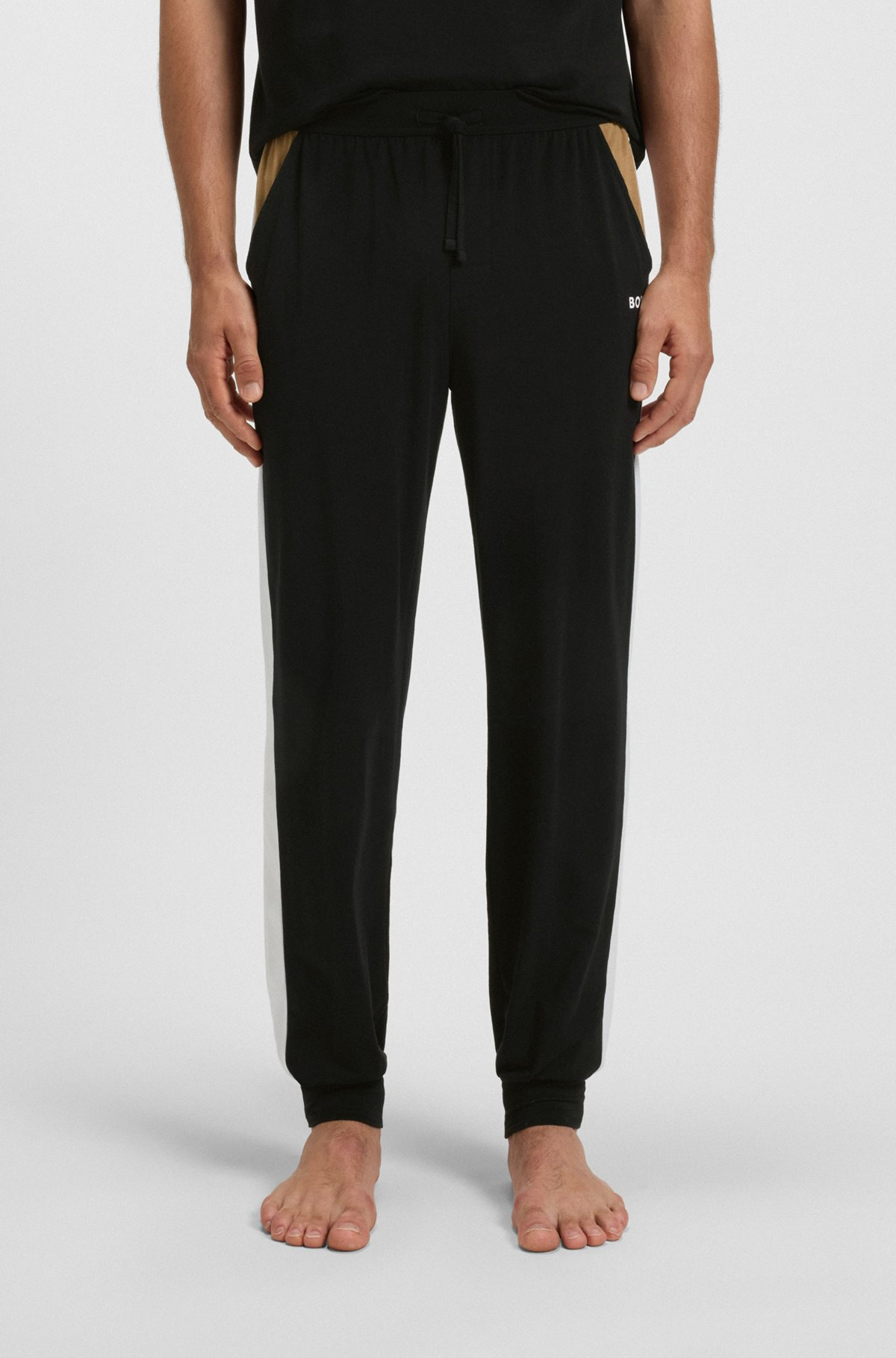 COTTON-BLEND PYJAMA BOTTOMS WITH CONTRAST PANELS - 2