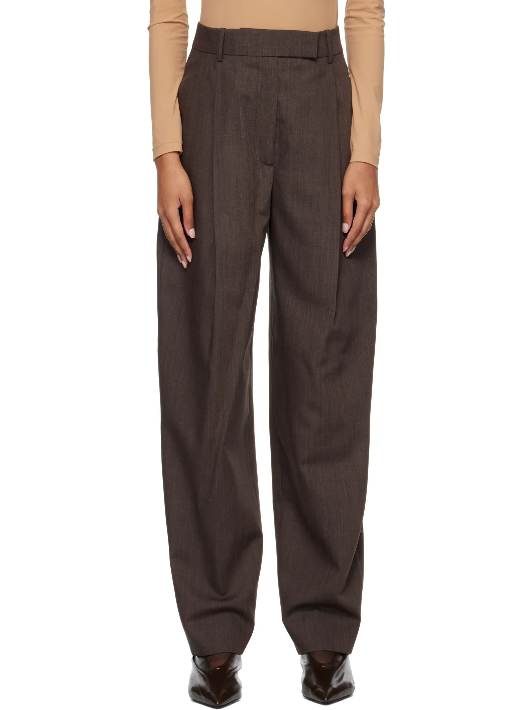 Brown Daria Single Pleat Straight Leg Trousers - 1