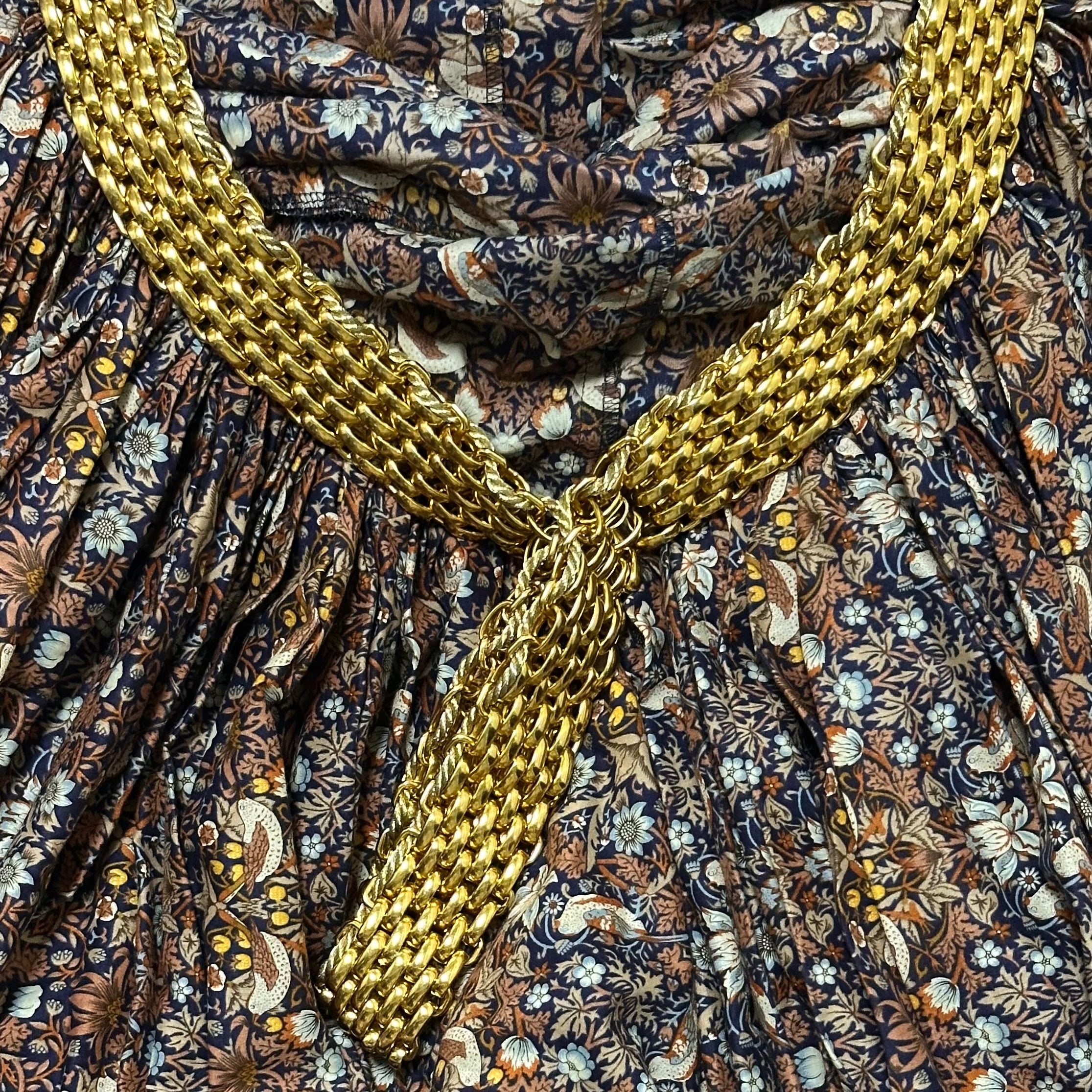 JUNYA WATANABE Spring Summer 2008 Floral Gold Chain Midi Dress - 3