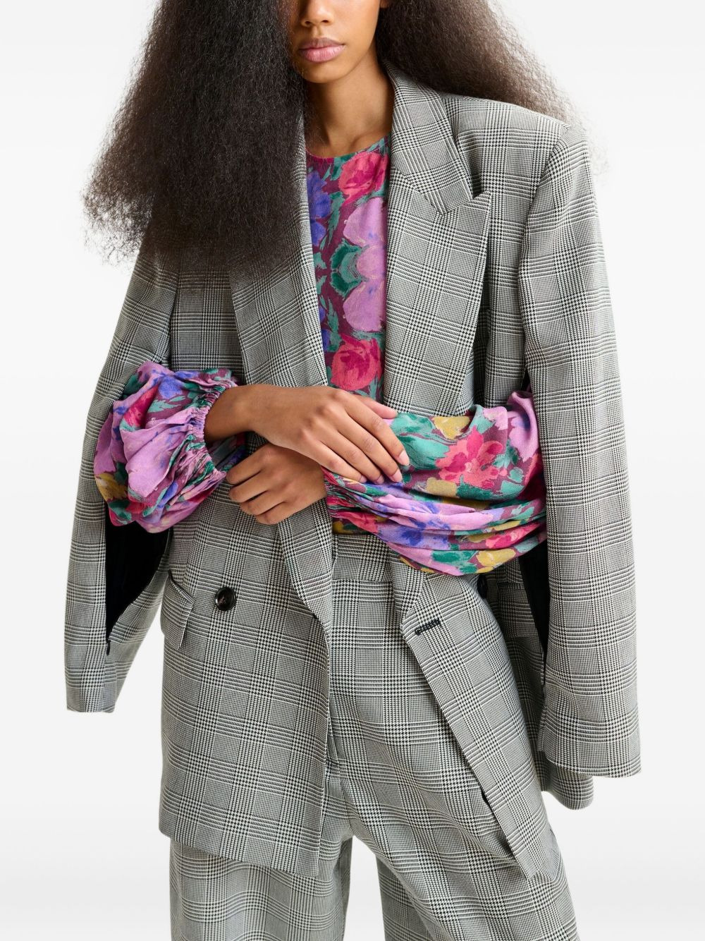 plaid double-breasted blazer - 3