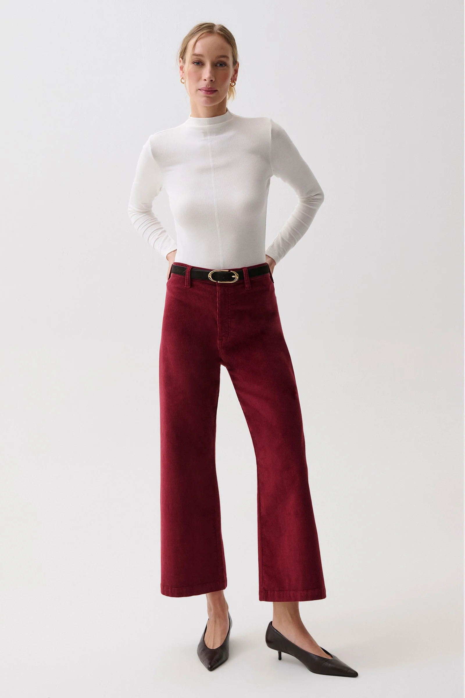 PENNY HIGH RISE WIDE LEG CROP - DEEP CRIMSON - 1