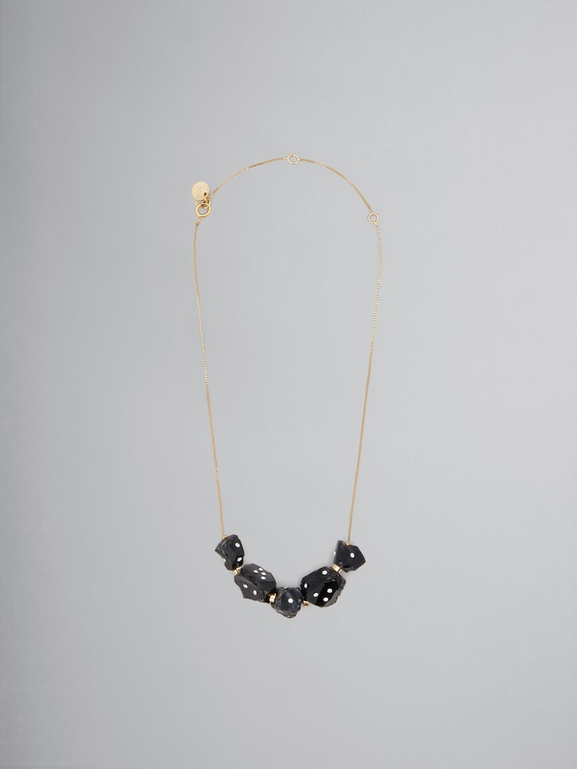 BLACK OBSIDIAN MULTI-STONE NECKLACE WITH RHINESTONE POLKA DOTS 1