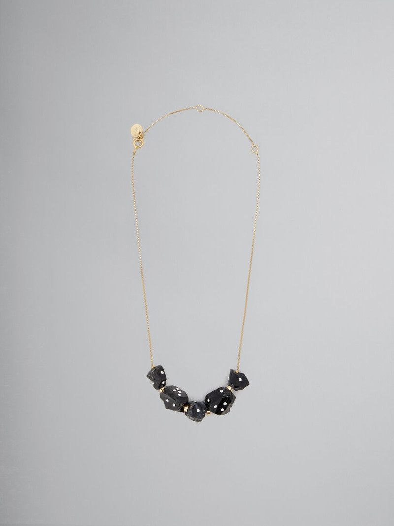 BLACK OBSIDIAN MULTI-STONE NECKLACE WITH RHINESTONE POLKA DOTS - 1