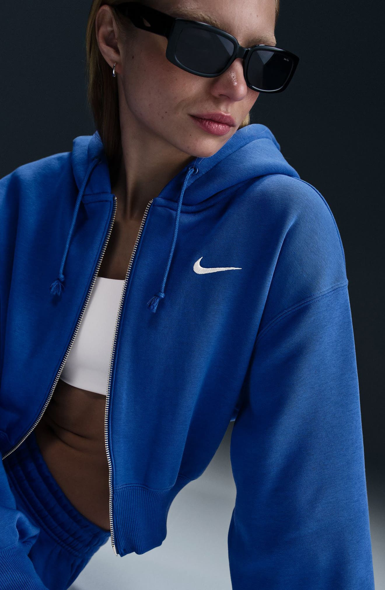Nike Sportswear Phoenix Fleece Crop Hoodie in Game Royal/Sail at Nordstrom - 4