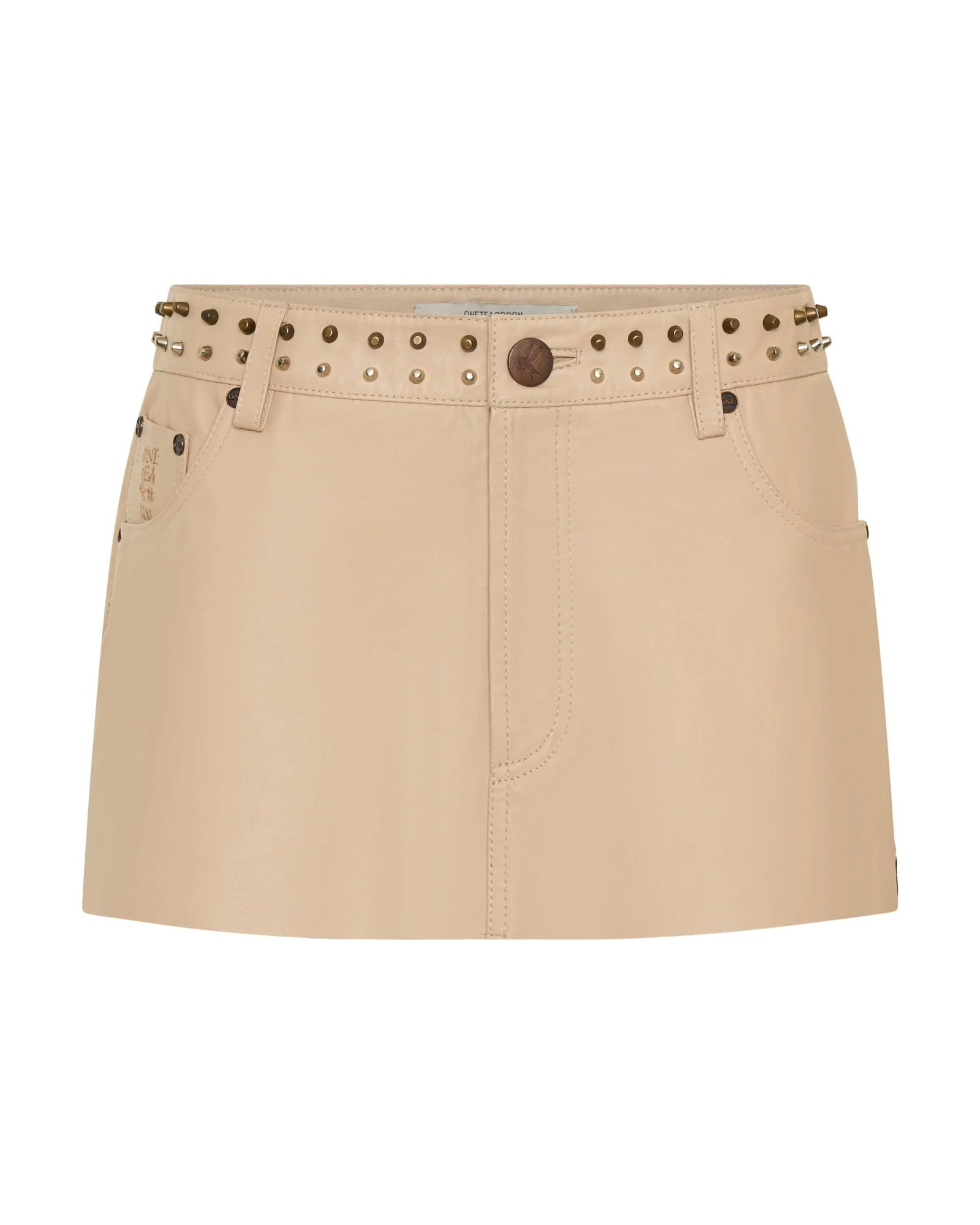 Sloane Low Waist Mini Studded Leather Skirt - Tan - 1