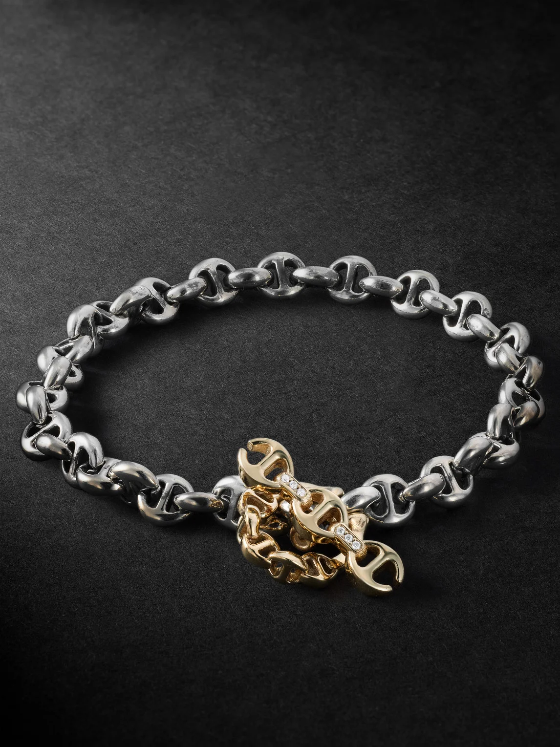 Open-Link Sterling Silver, 18-Karat Gold and Diamond Bracelet - 1