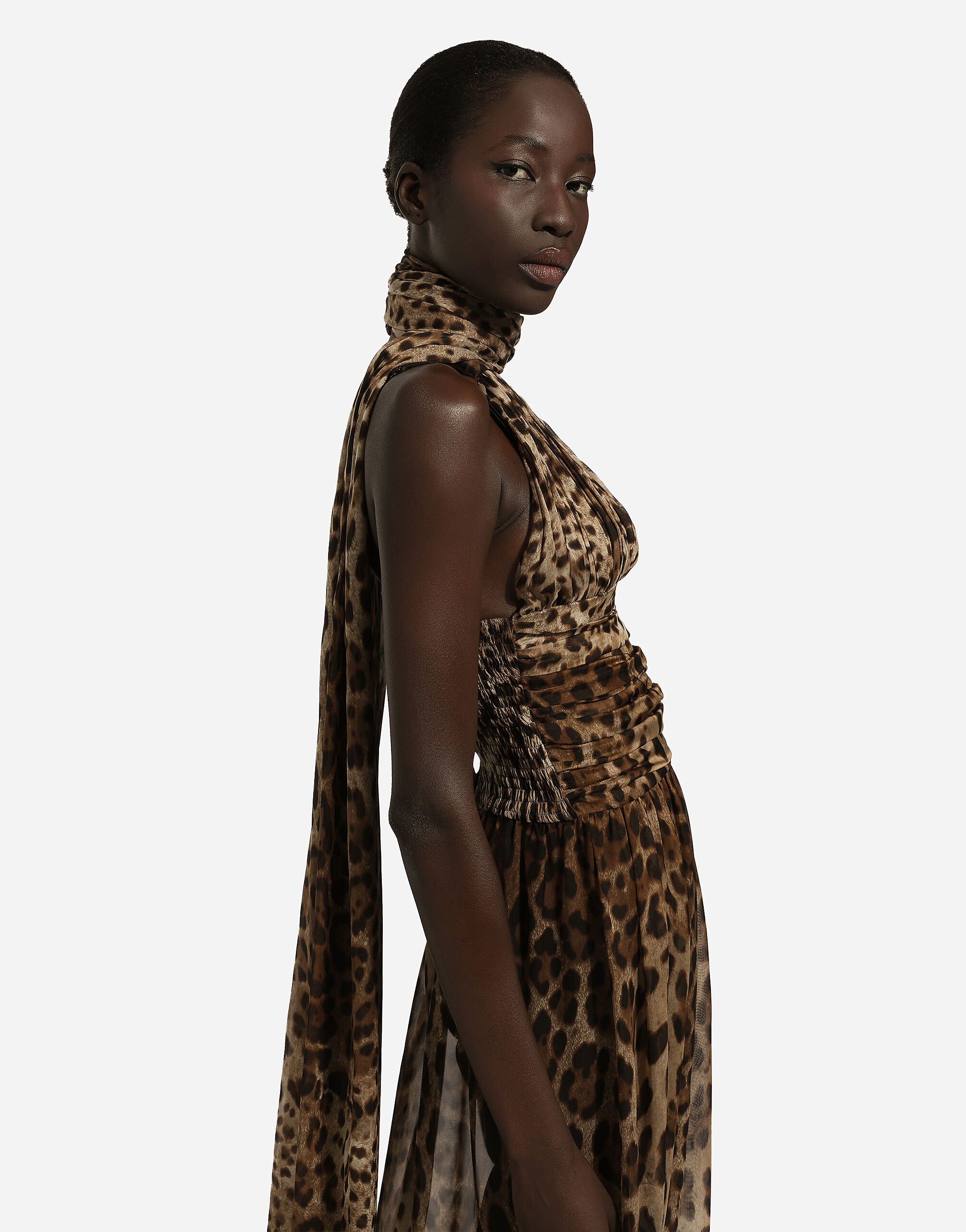 Long leopard-print chiffon dress - 5
