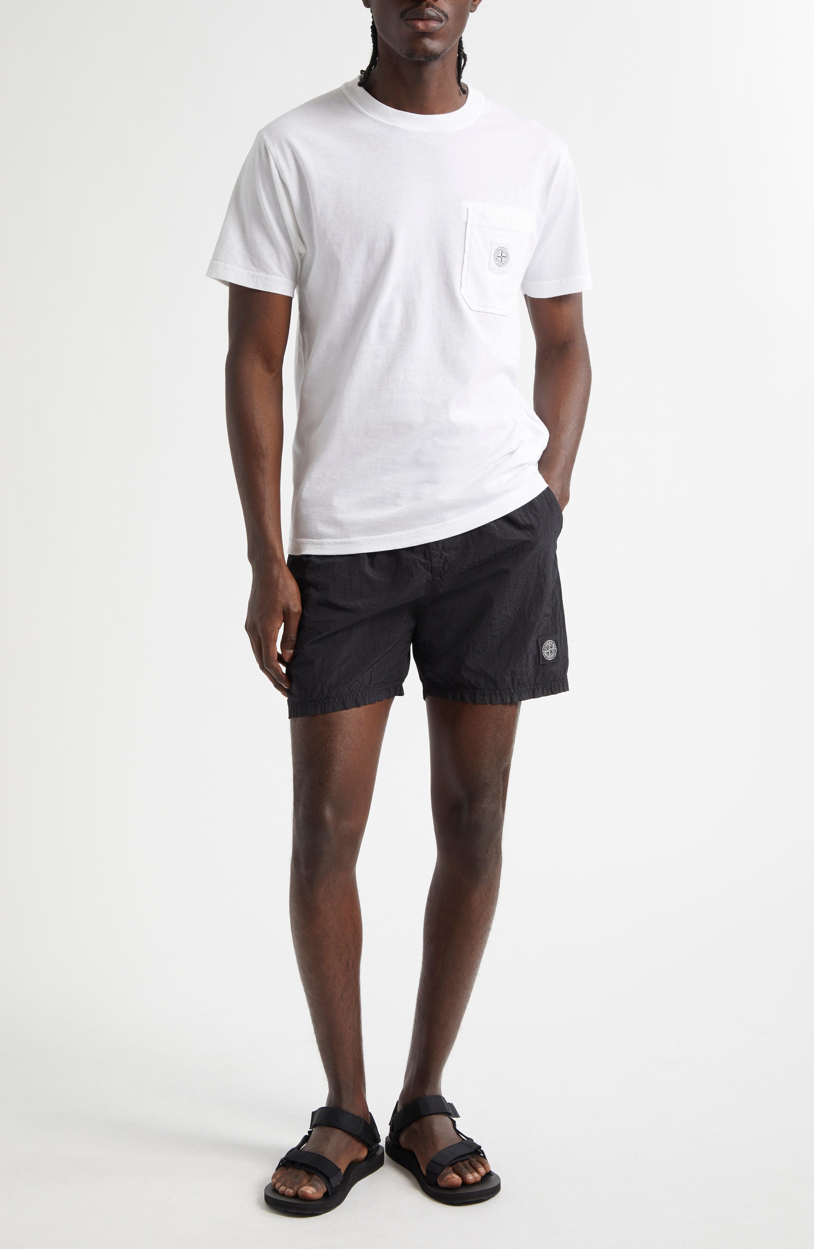 Stone Island Compass Logo Patch Swim Trunks in V0029 Black at Nordstrom - 2