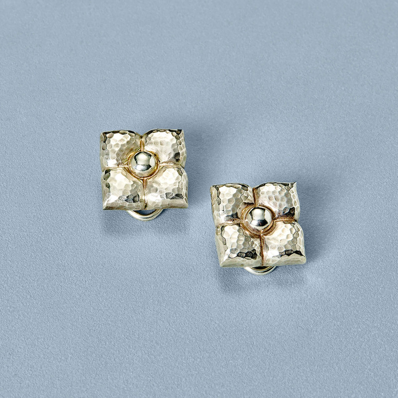 Vintage Silver Flower Clip On Earrings 1