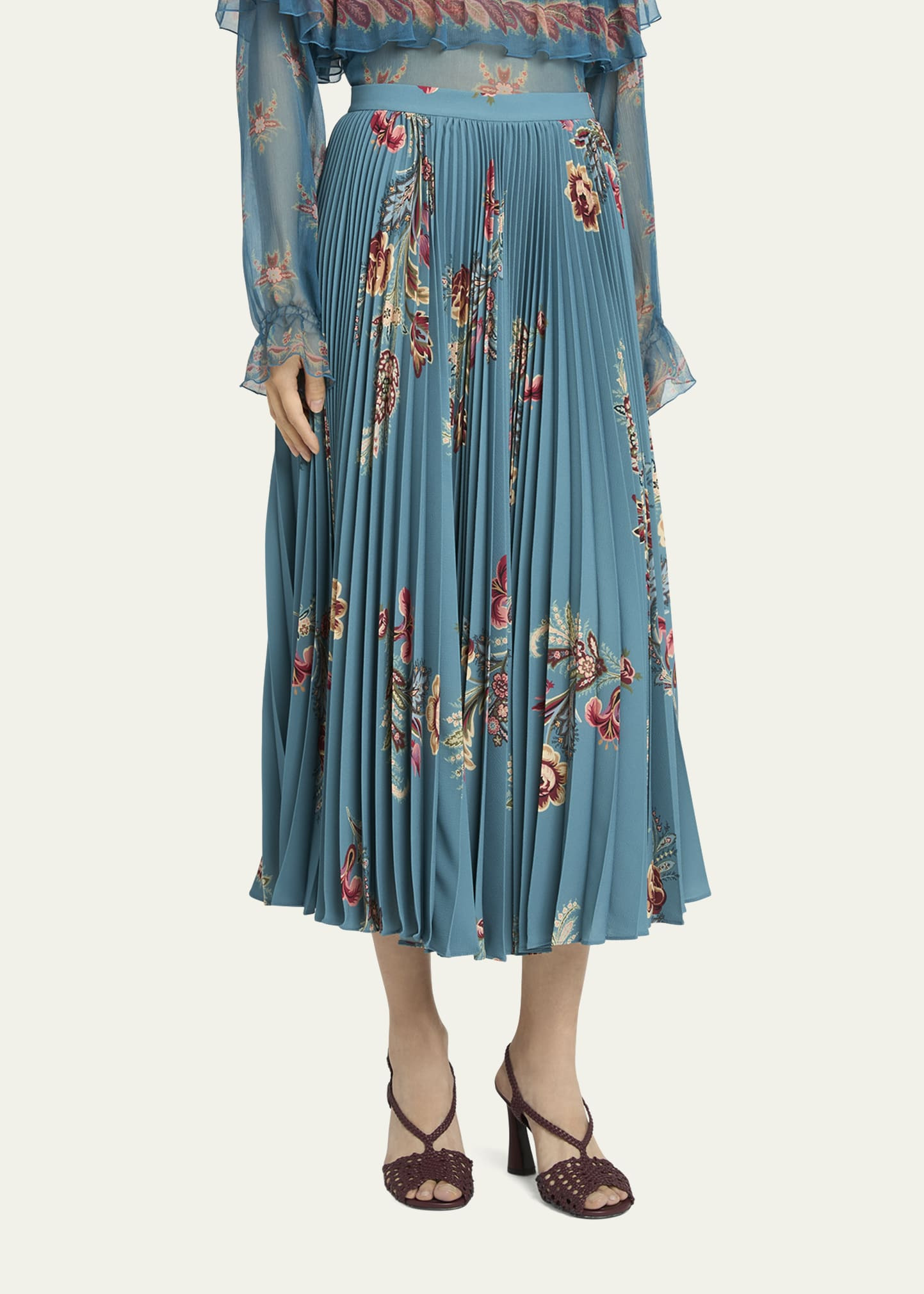 Floral Pleated A-Line Skirt - 4