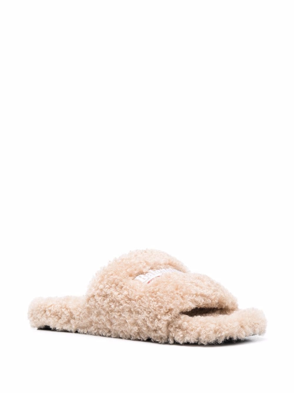 faux-shearling embroidered logo slides - 2