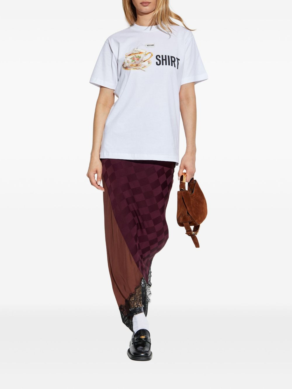 checked lace-trimmed asymmetric skirt - 2