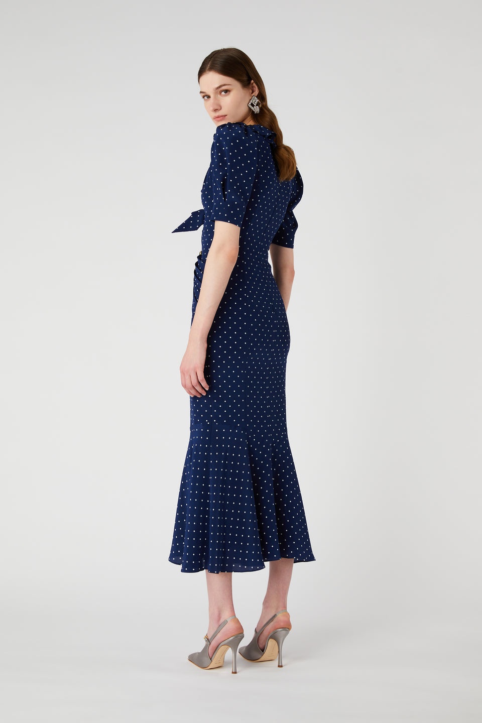 POLKA DOT PRINT SILK DRESS WITH RUFFLE AND BOW - 5