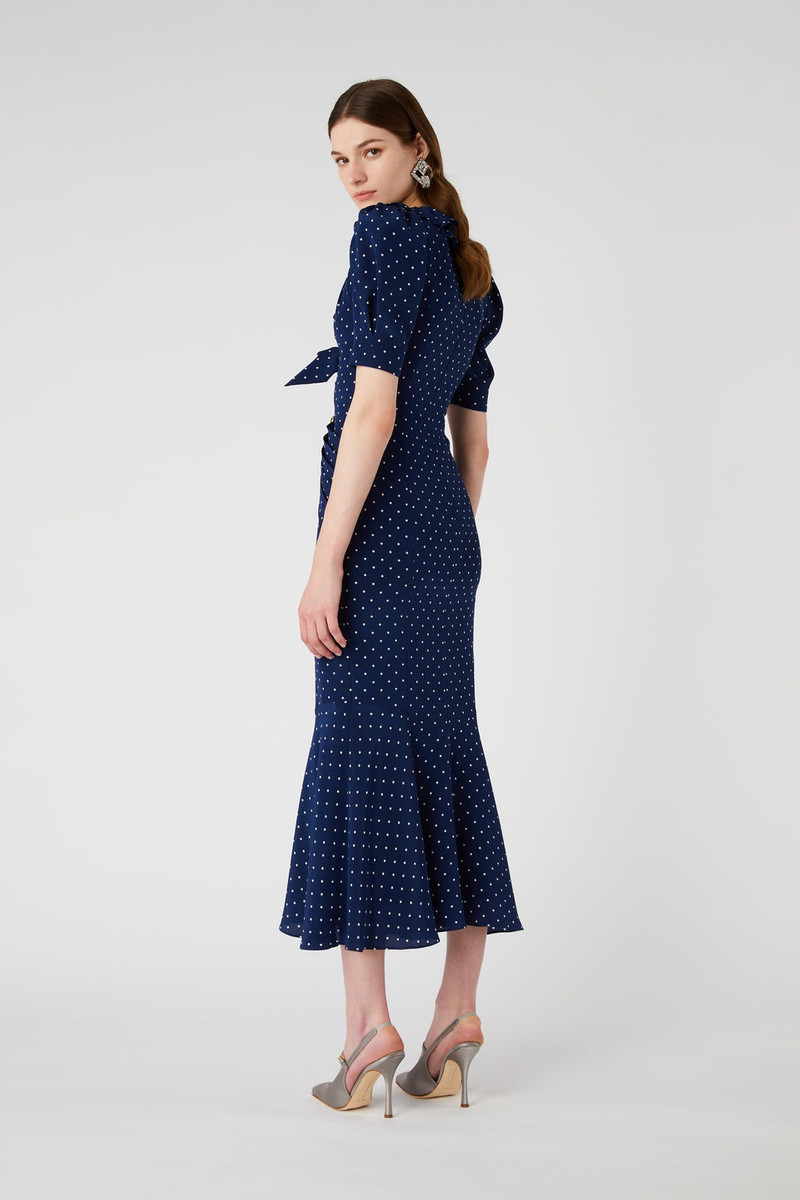POLKA DOT PRINT SILK DRESS WITH RUFFLE AND BOW 5