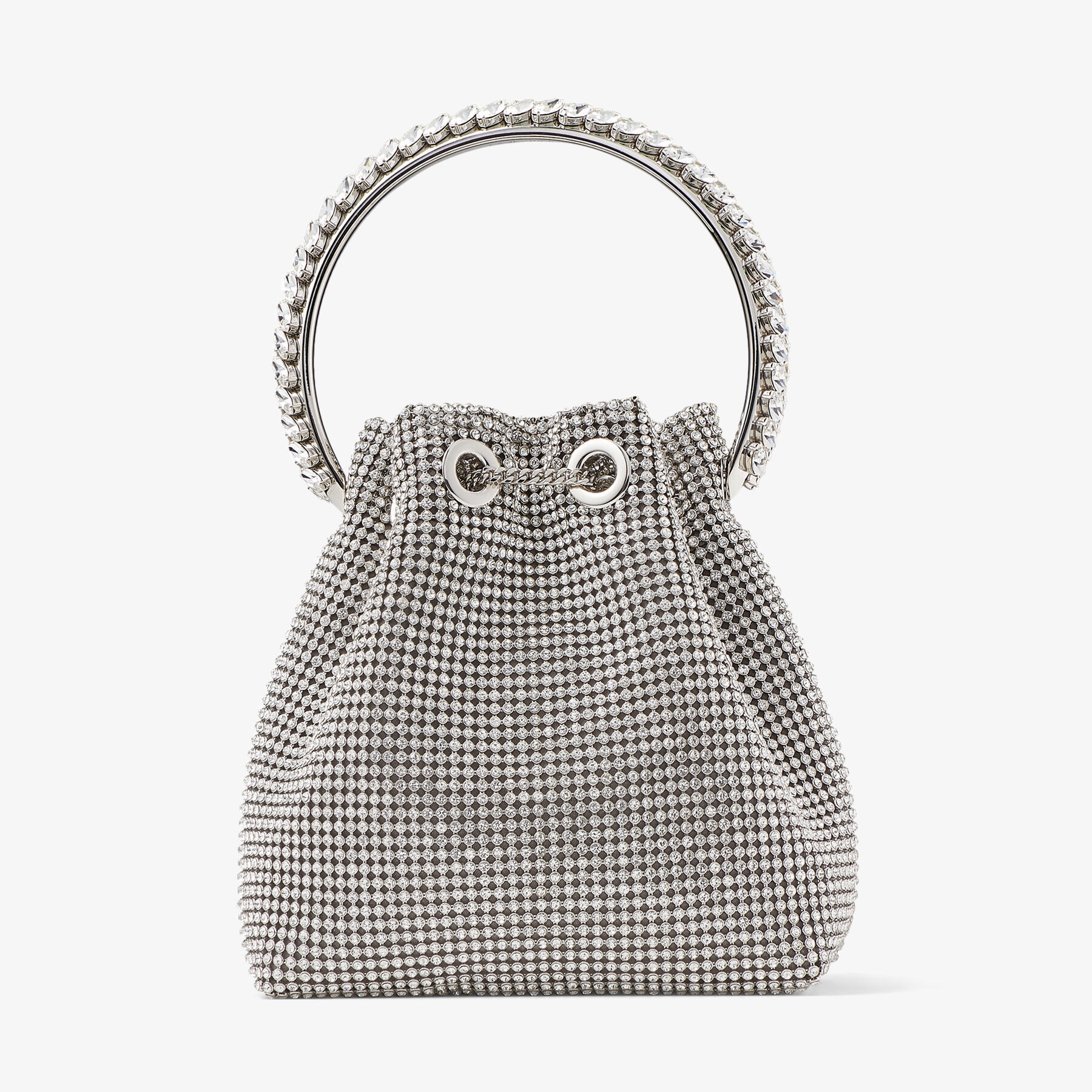 Bon Bon
Silver Satin Crystal Mesh Bag with Crystal Handle - 5