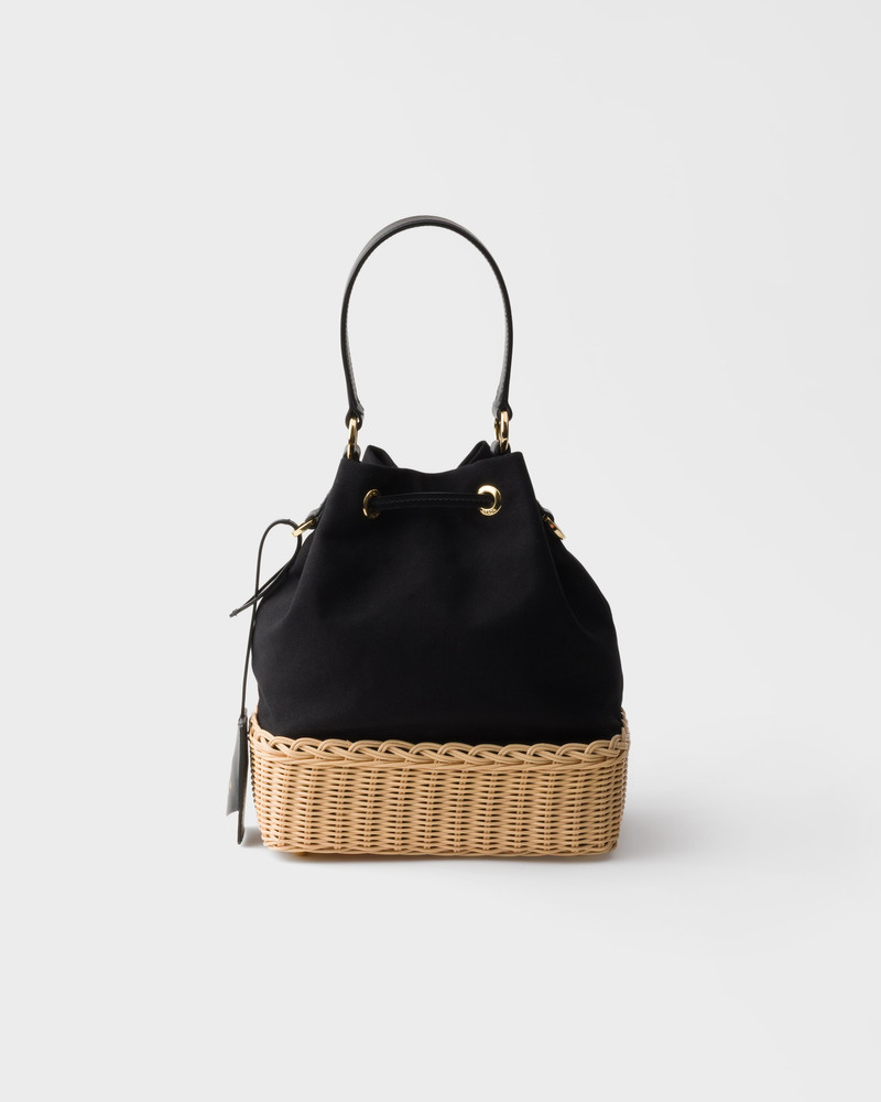 Wicker and canvas bucket bag 4