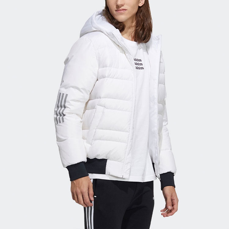 adidas neo M Dwn 3s Puf Jk Logo Printing Sports hooded down Jacket White H45269 - 4