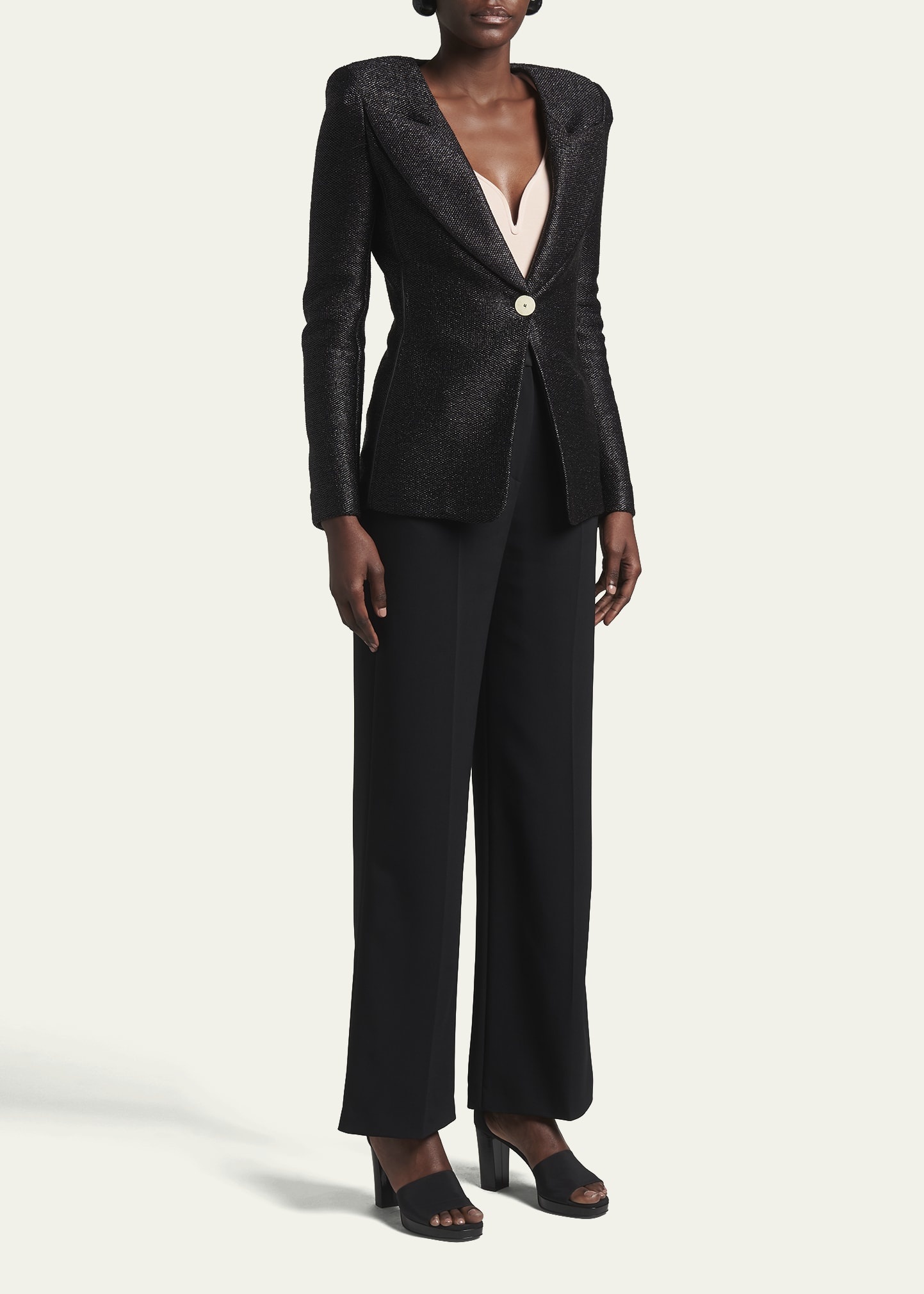 Metallic Rafia Motif Blazer - 2