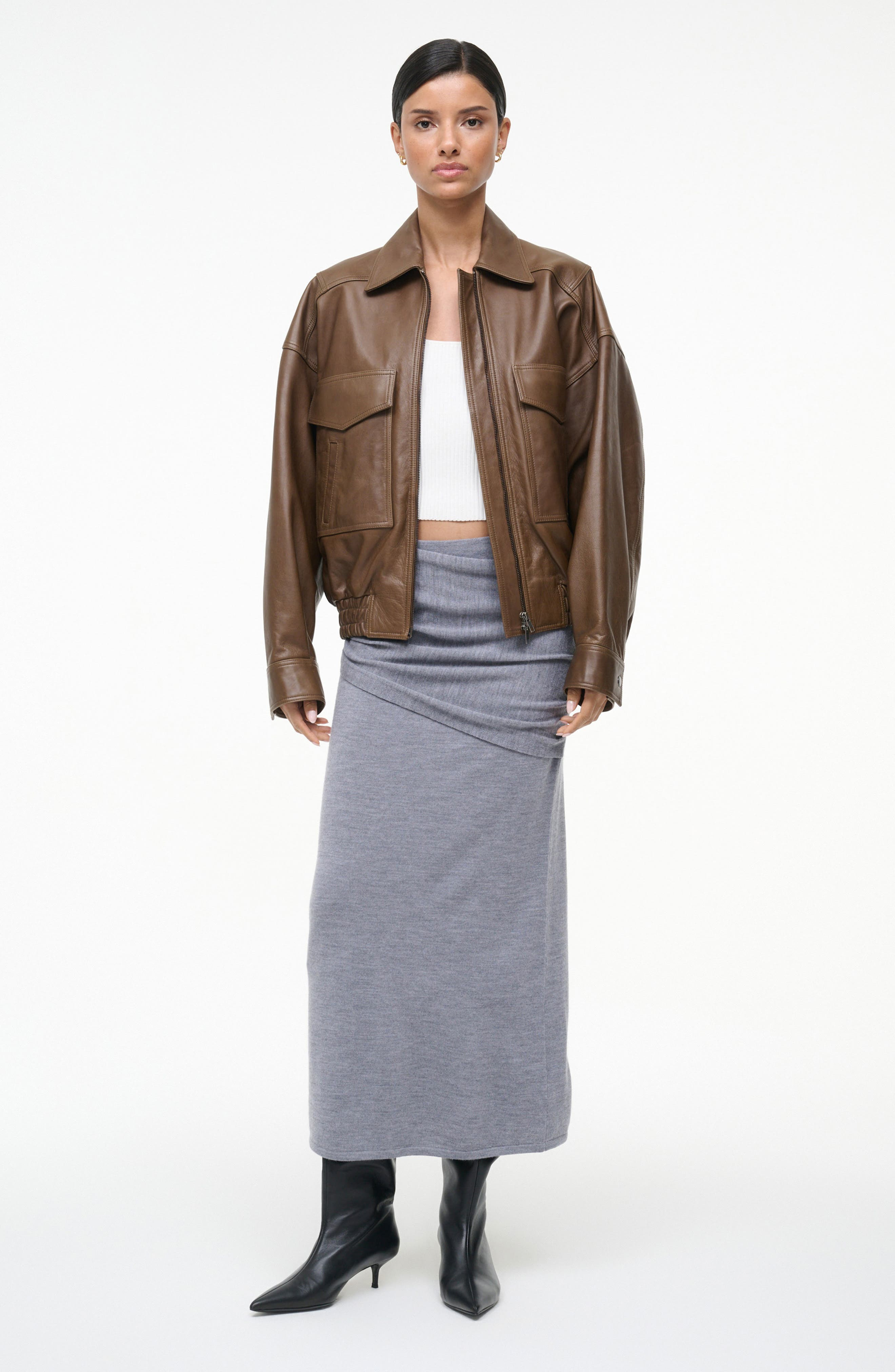 STAUD Wilma Merino Wool Skirt in Heather Grey at Nordstrom - 6