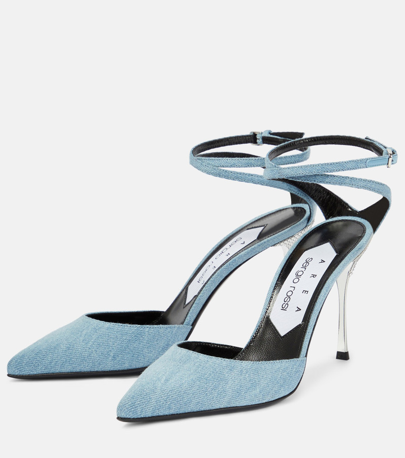 rhinestone-embellished 105mm denim pumps 5