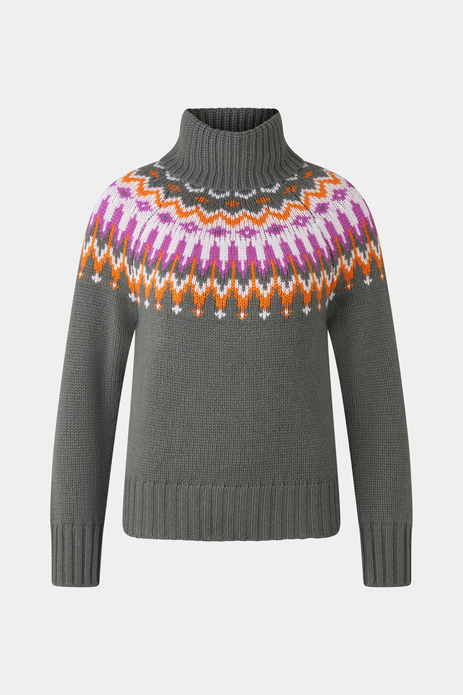 Norwegian pullover Ingrid in Khaki/Orange/Pink - 1