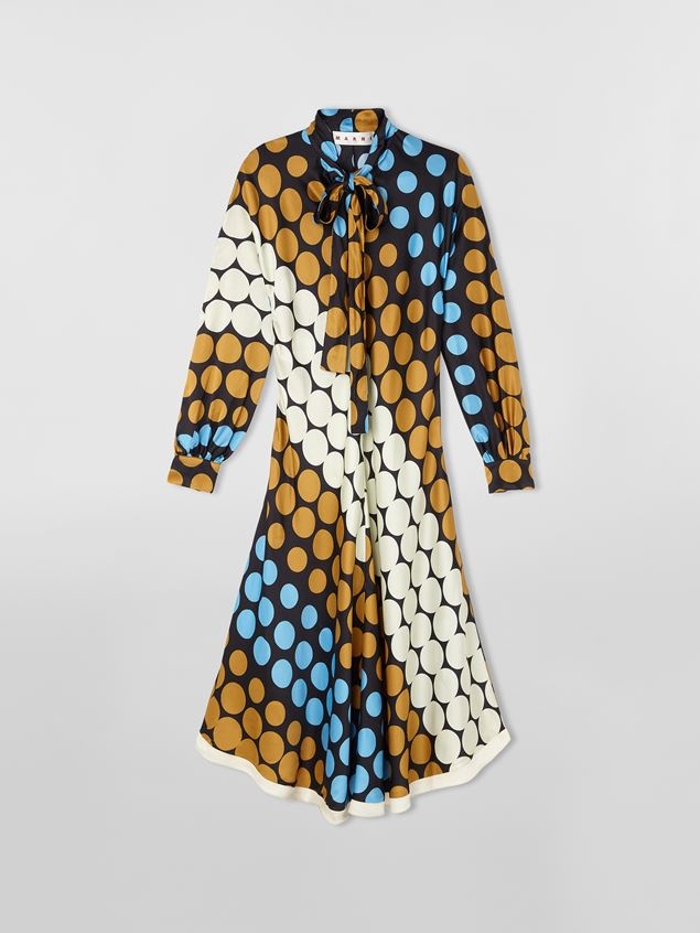 POP POIS PRINT VISCOSE SATIN DRESS WITH LAVALLIÈRE COLLAR - 1
