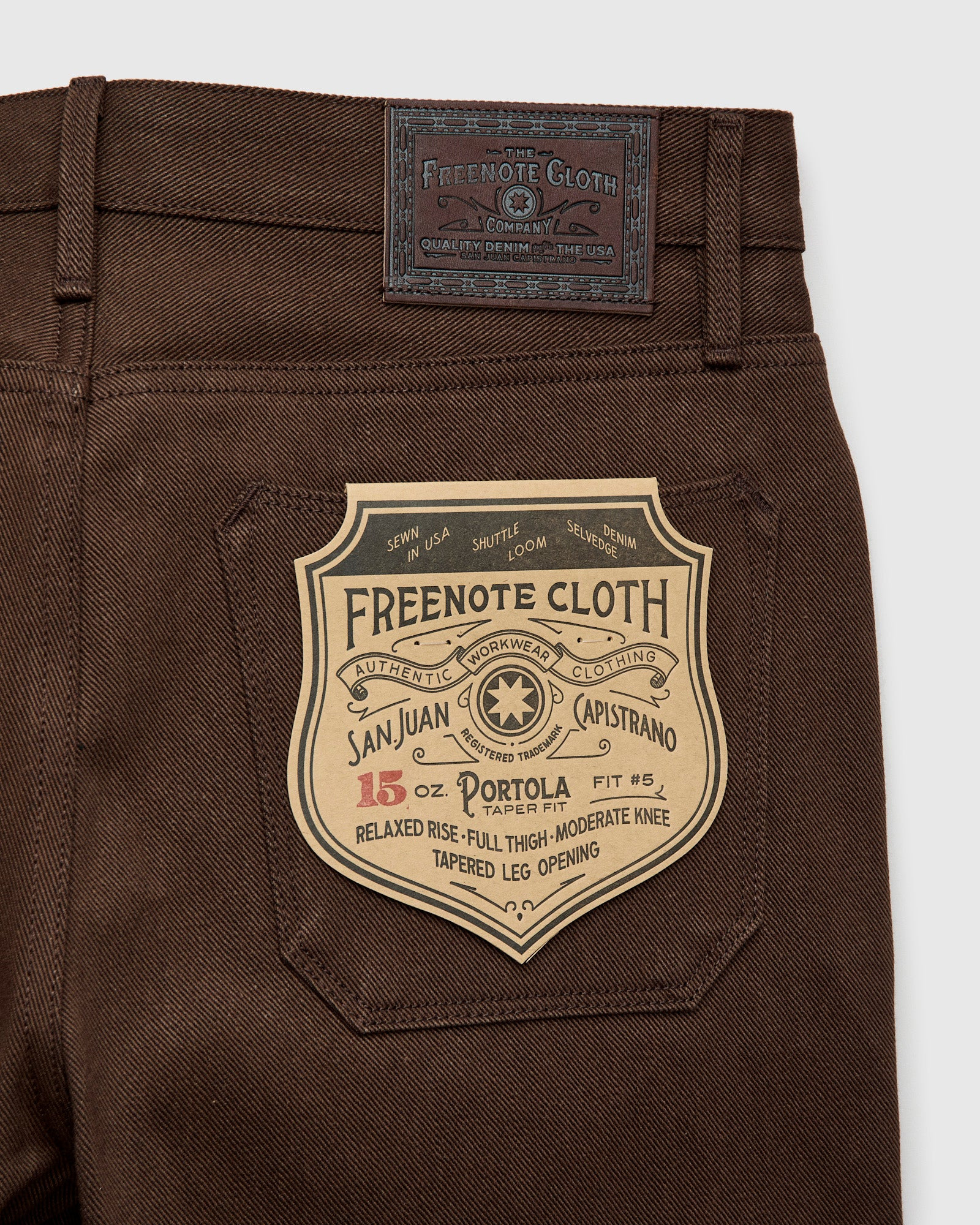 "Portola" 15oz Dark Brown Selvedge Denim - Tapered Fit - 4