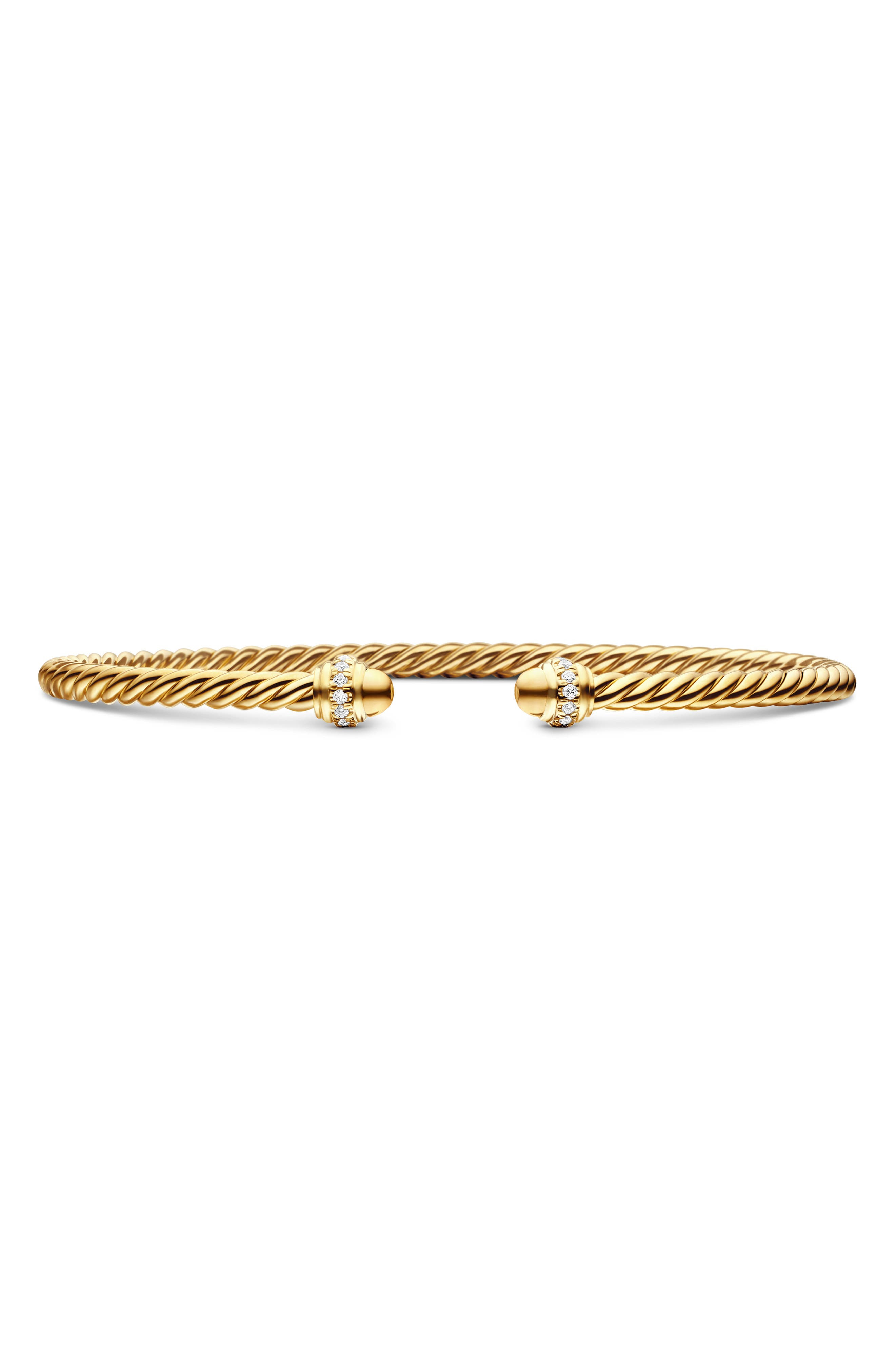 David Yurman Cablespira® 18K Yellow Gold & Pavè Diamond Bracelet, 3mm at Nordstrom - 1