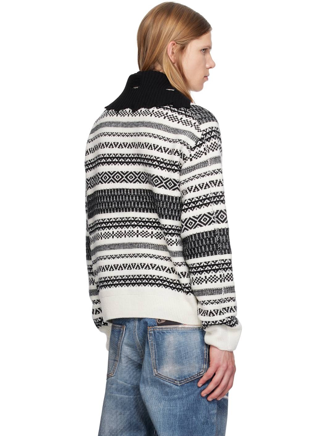 White & Black Nordic Crewneck Sweater - 3