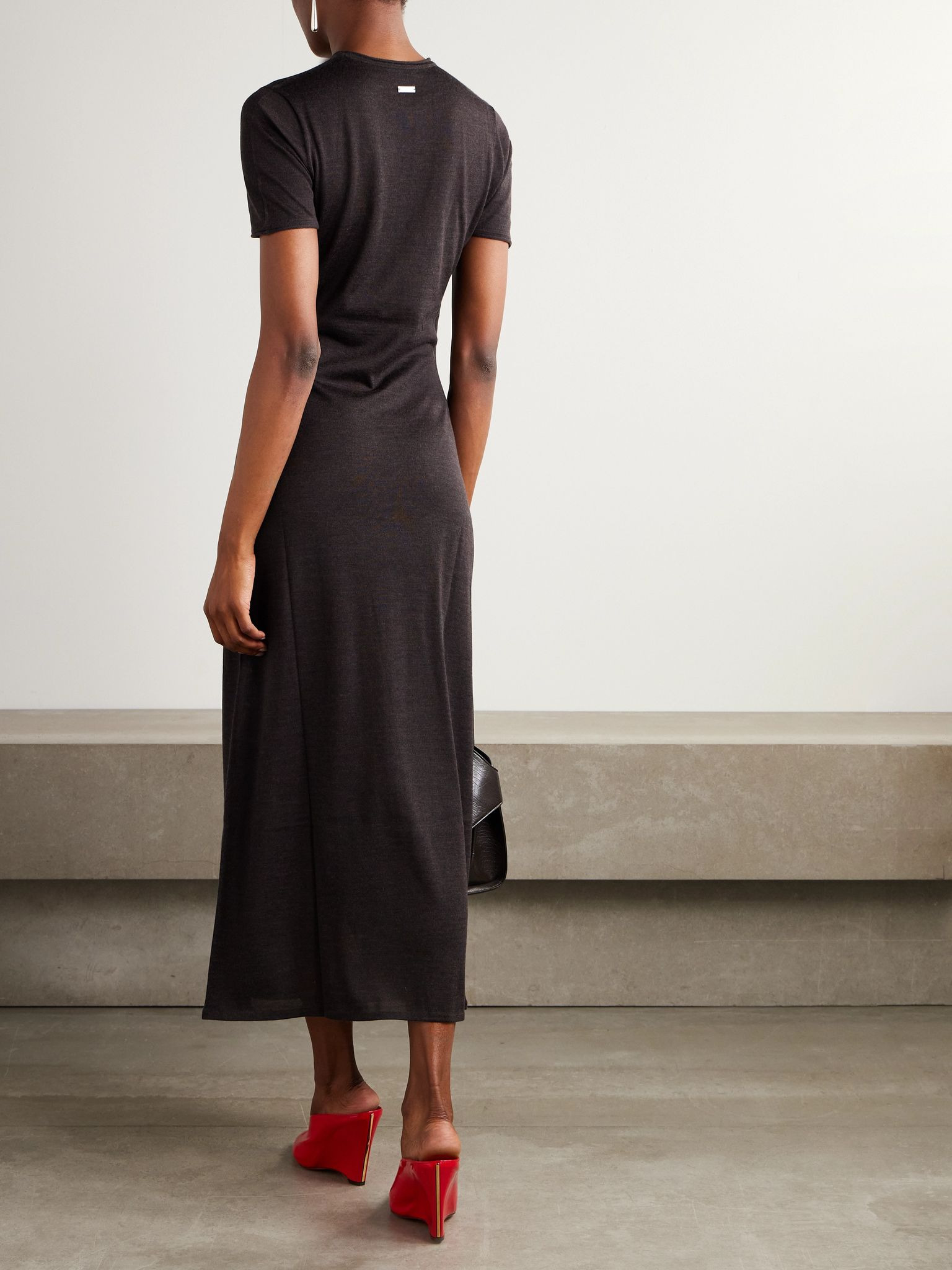 Cashmere, wool and silk-blend midi dress Brown - 3