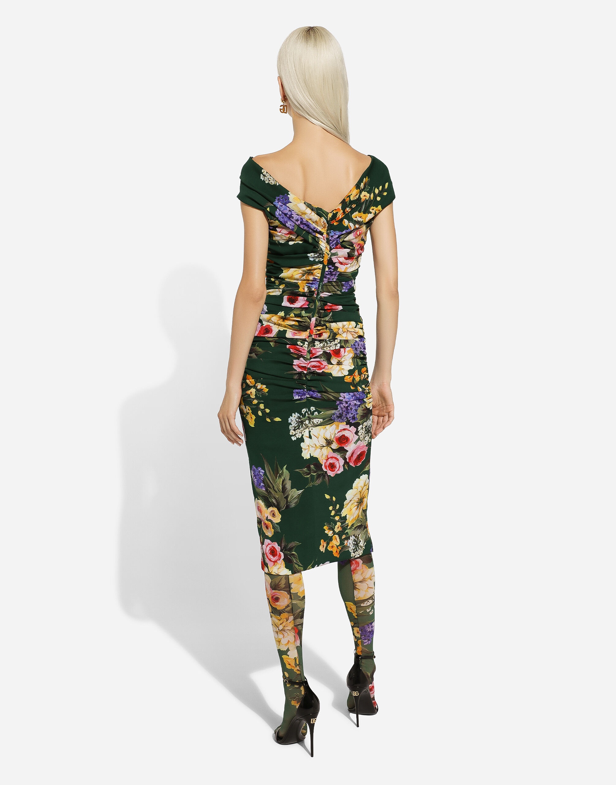 Charmeuse draped sheath dress with garden print - 3