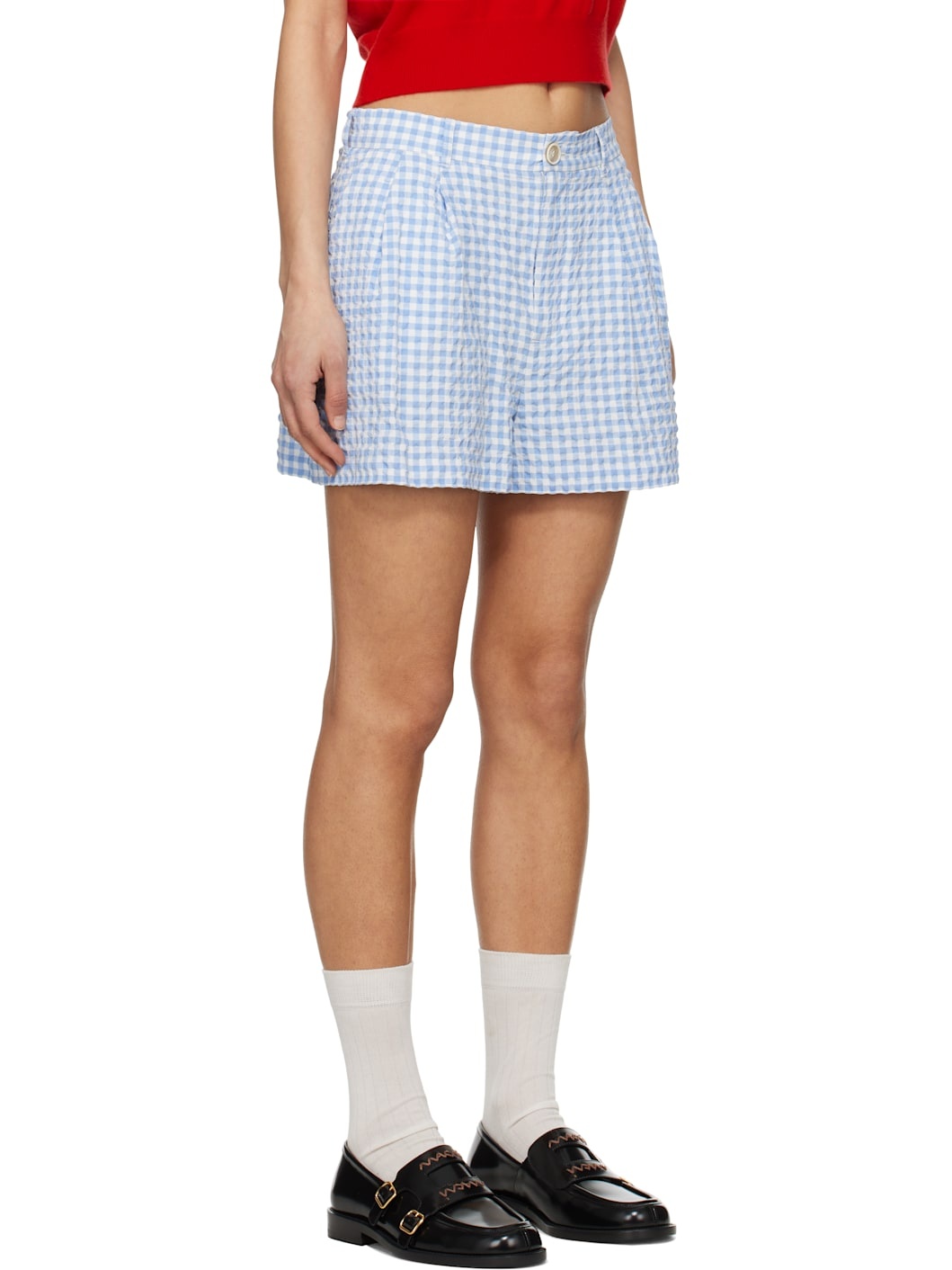 Blue & White Checked Seersucker Shorts - 2