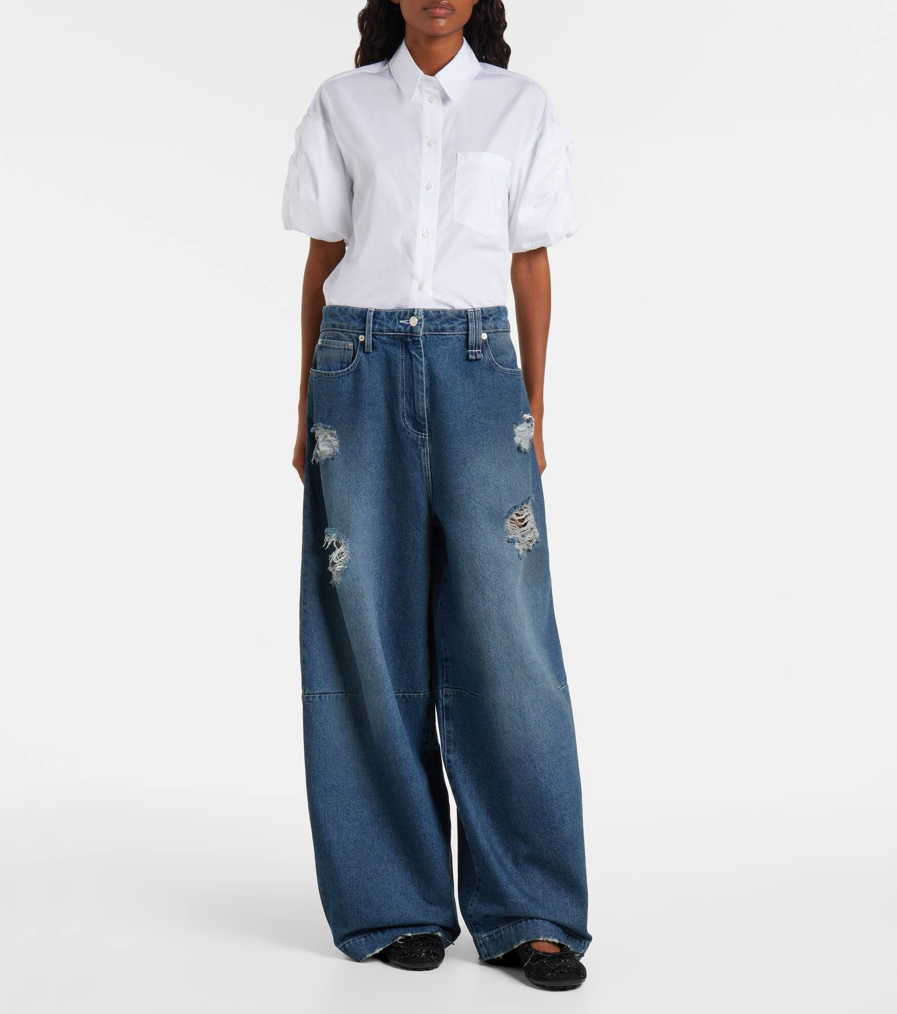 Distressed high-rise wide-leg jeans - 7