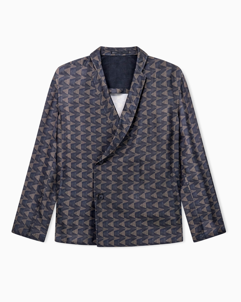SINGLE-BREASTED JACKET IN CUPRO CANVAS WITH A GEOMETRIC PRINT 1