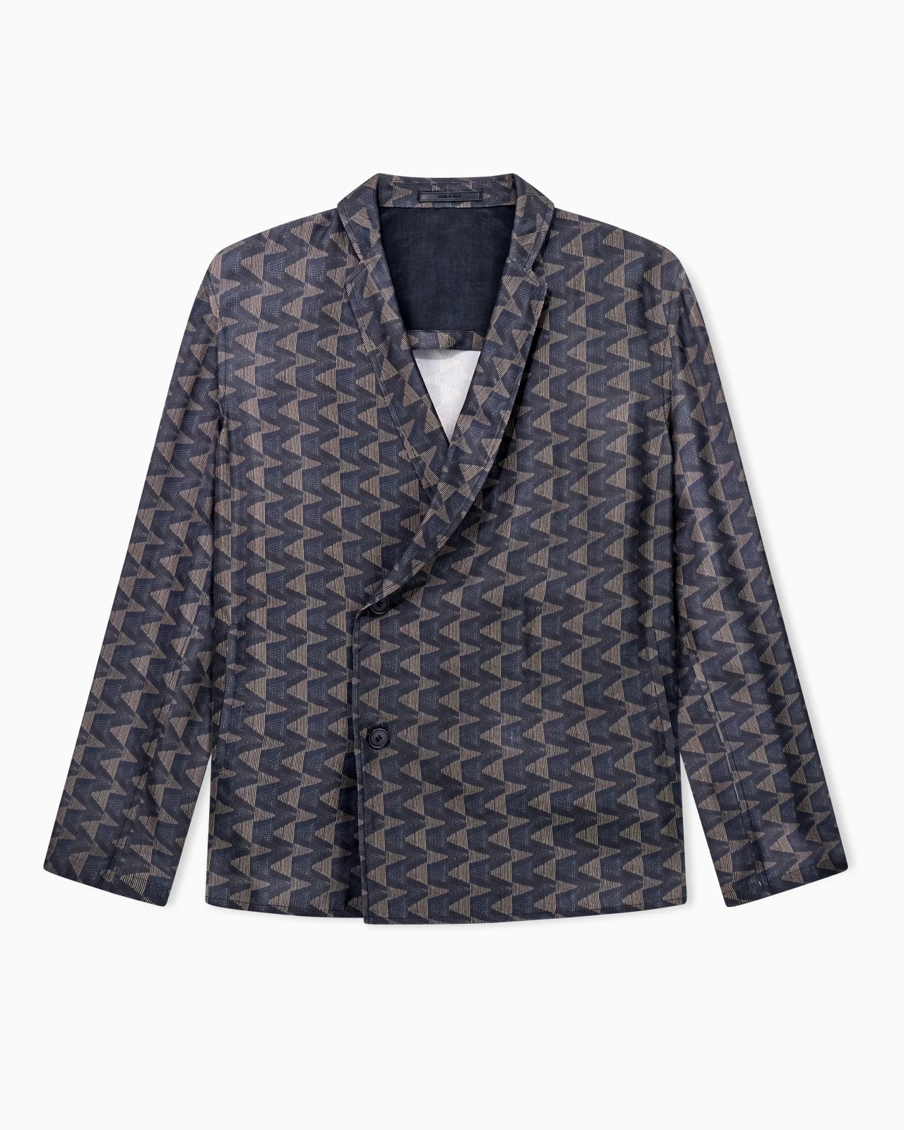 SINGLE-BREASTED JACKET IN CUPRO CANVAS WITH A GEOMETRIC PRINT - 1