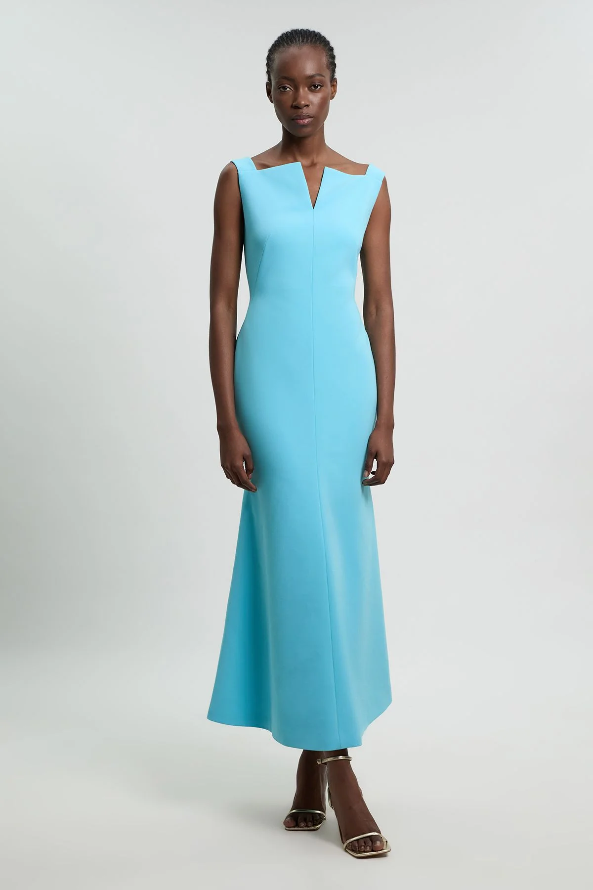 Compact Stretch High Neck Clean Pencil Midi Dress - 1