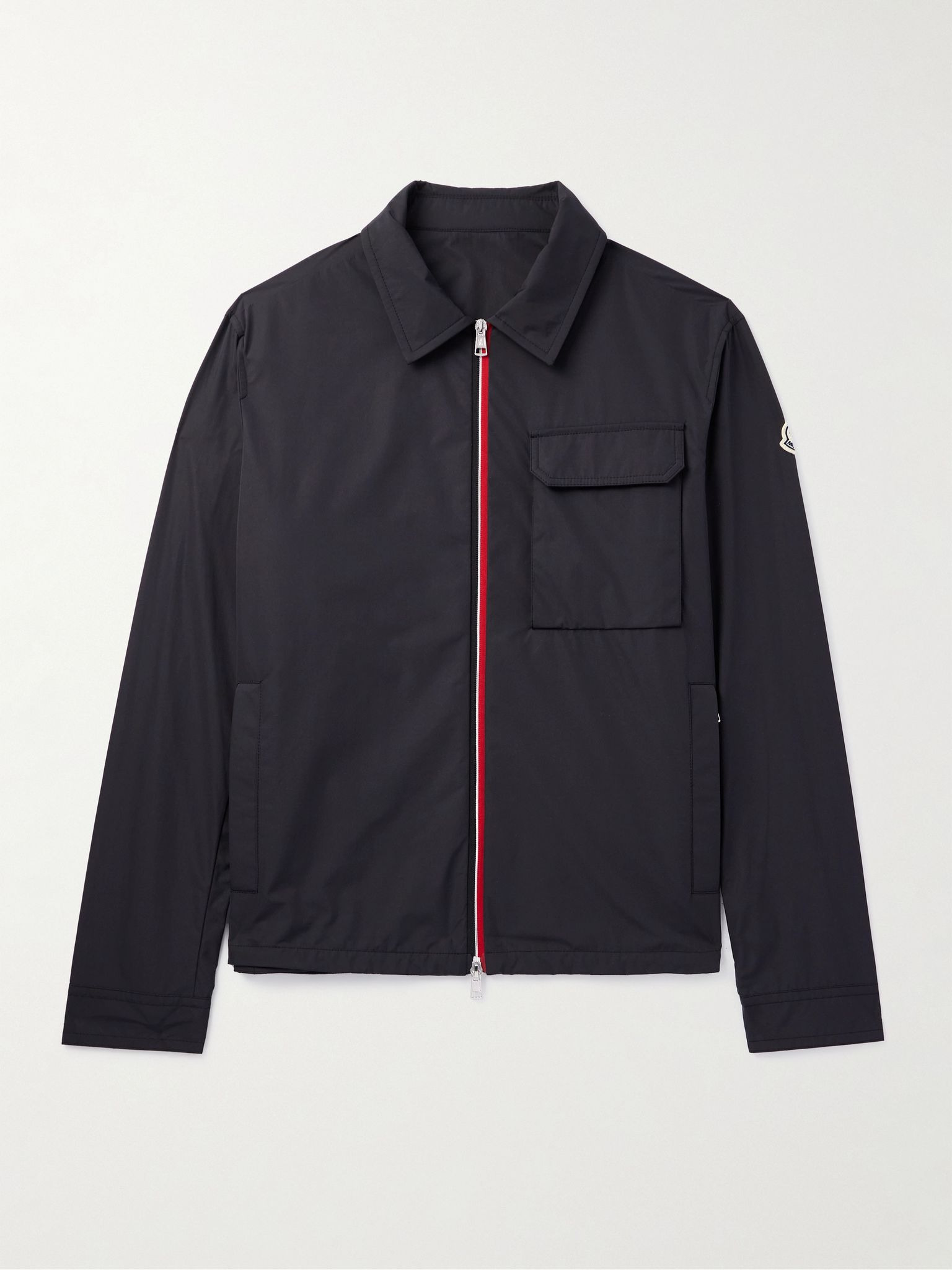 Logo-Appliquéd Grosgrain-Trimmed Shell Overshirt Black - 1