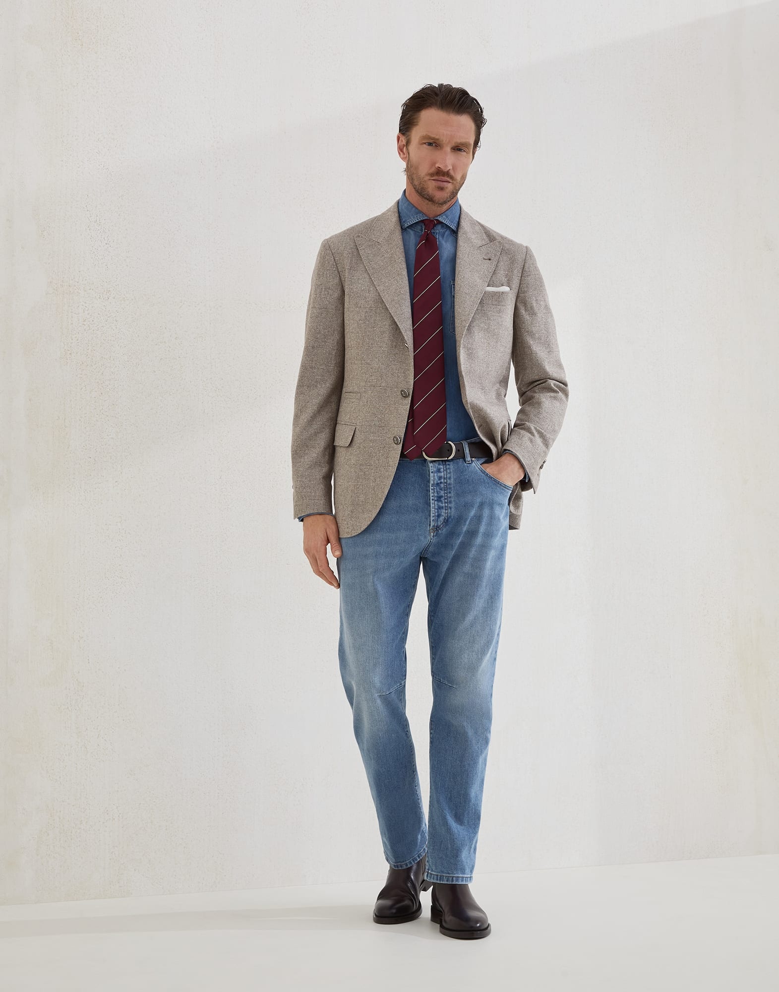 Comfort cotton denim leisure fit five-pocket trousers - 4