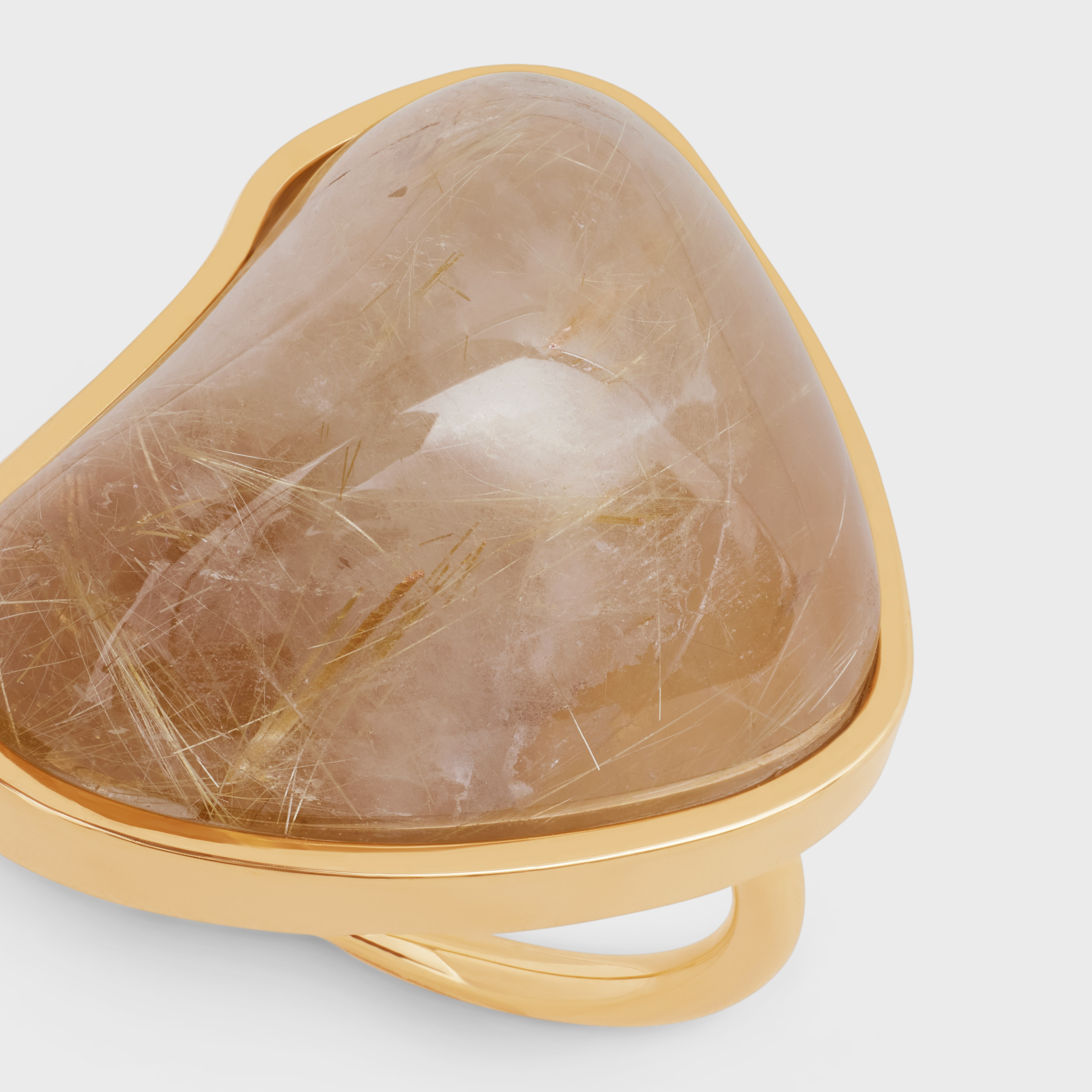 Celine Folk Ring in Brass with Gold Finish and Rutilated Quartz - 4