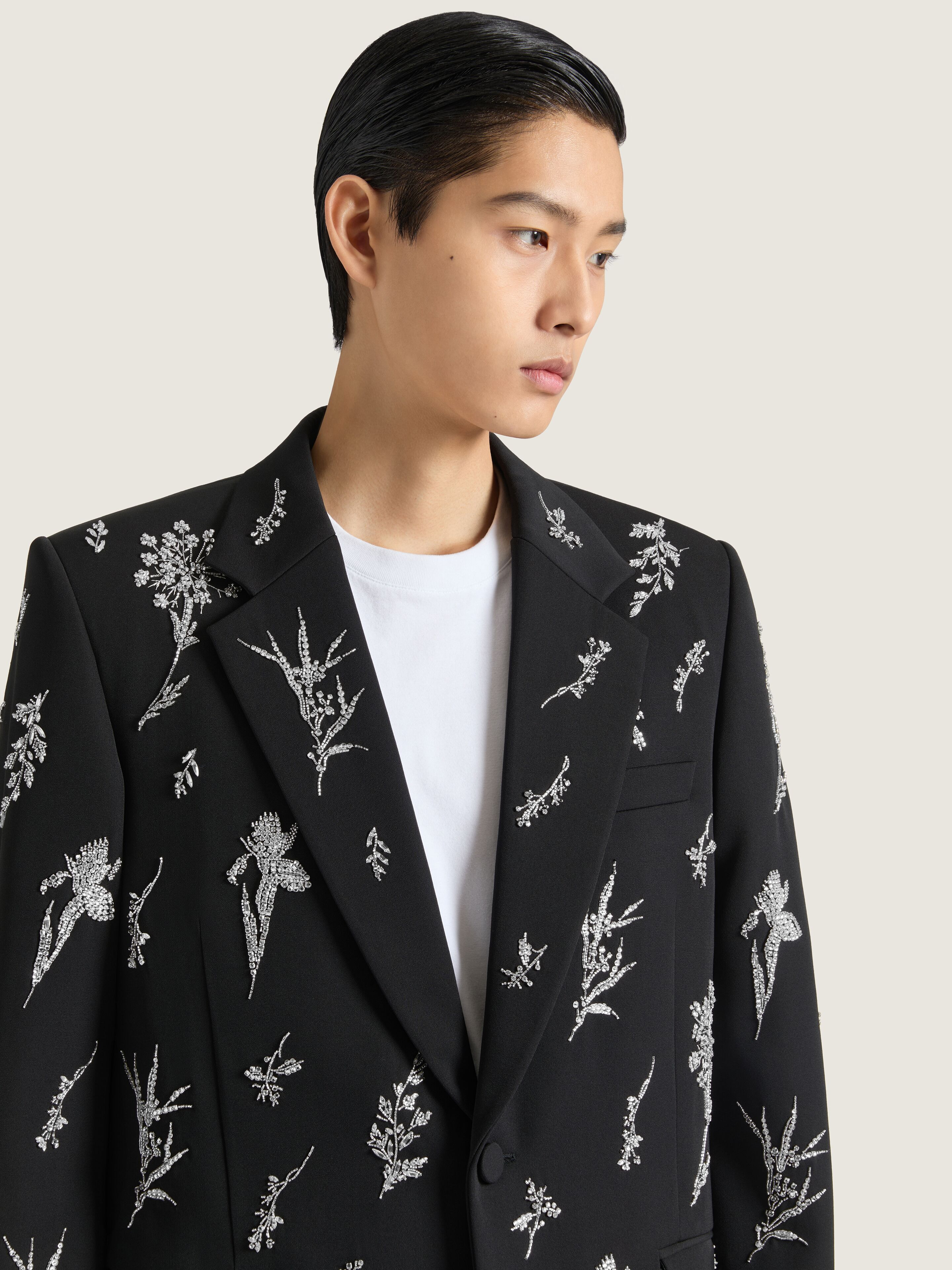 SINGLE BREASTED JACKET IN CRYSTAL EMBROIDERED WOOL - 4
