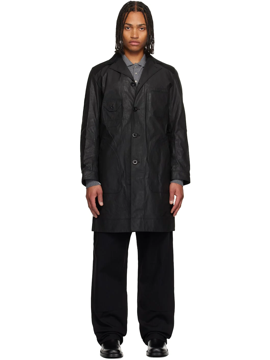 Black Coated Cotton Coat - 1
