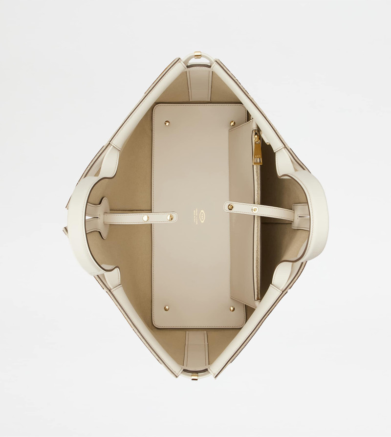 TOD'S DI BAG FOLIO IN LEATHER AND CANVAS MEDIUM - WHITE, GREY, YELLOW 5