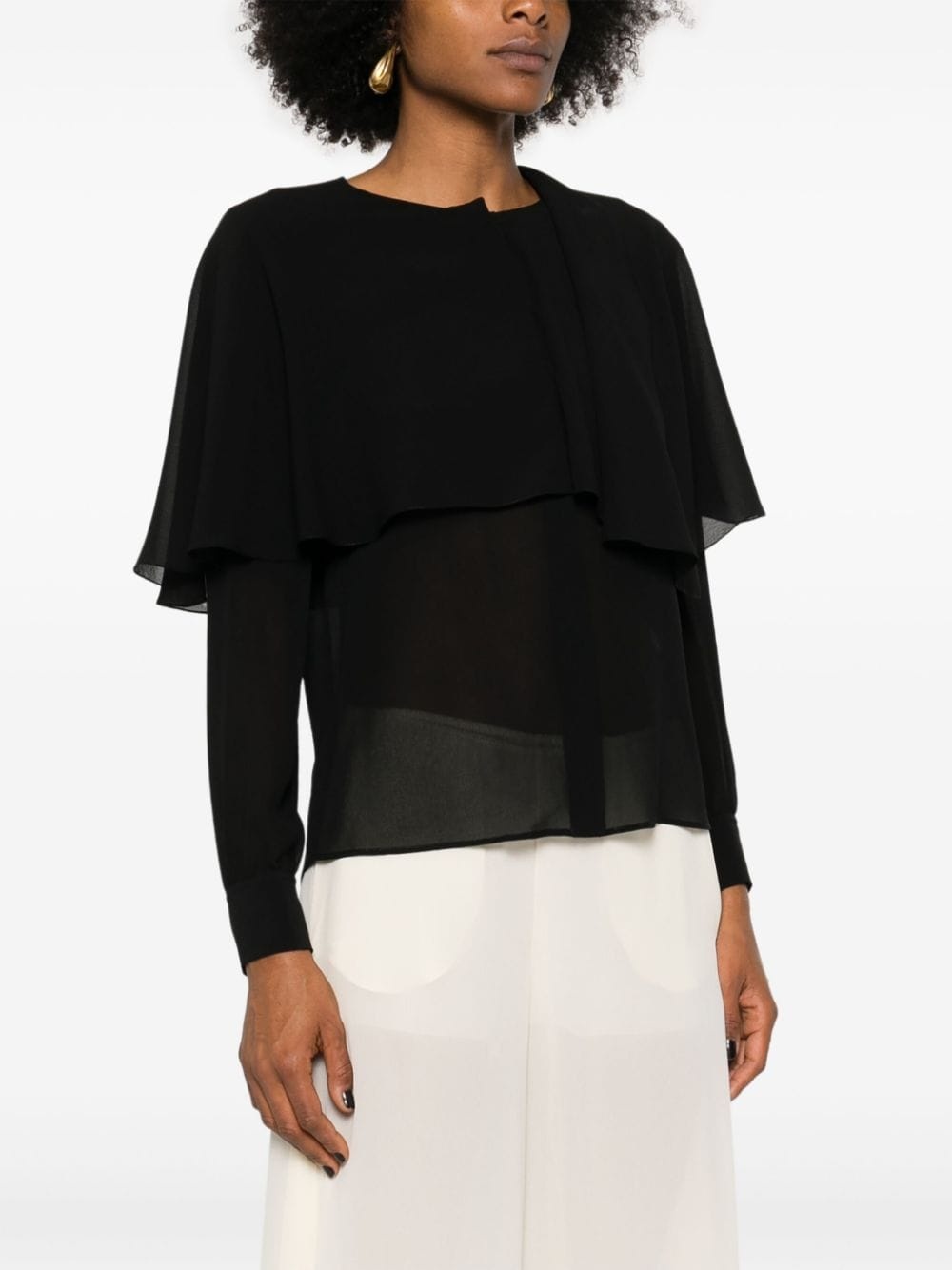 cape-attachment silk shirt - 3